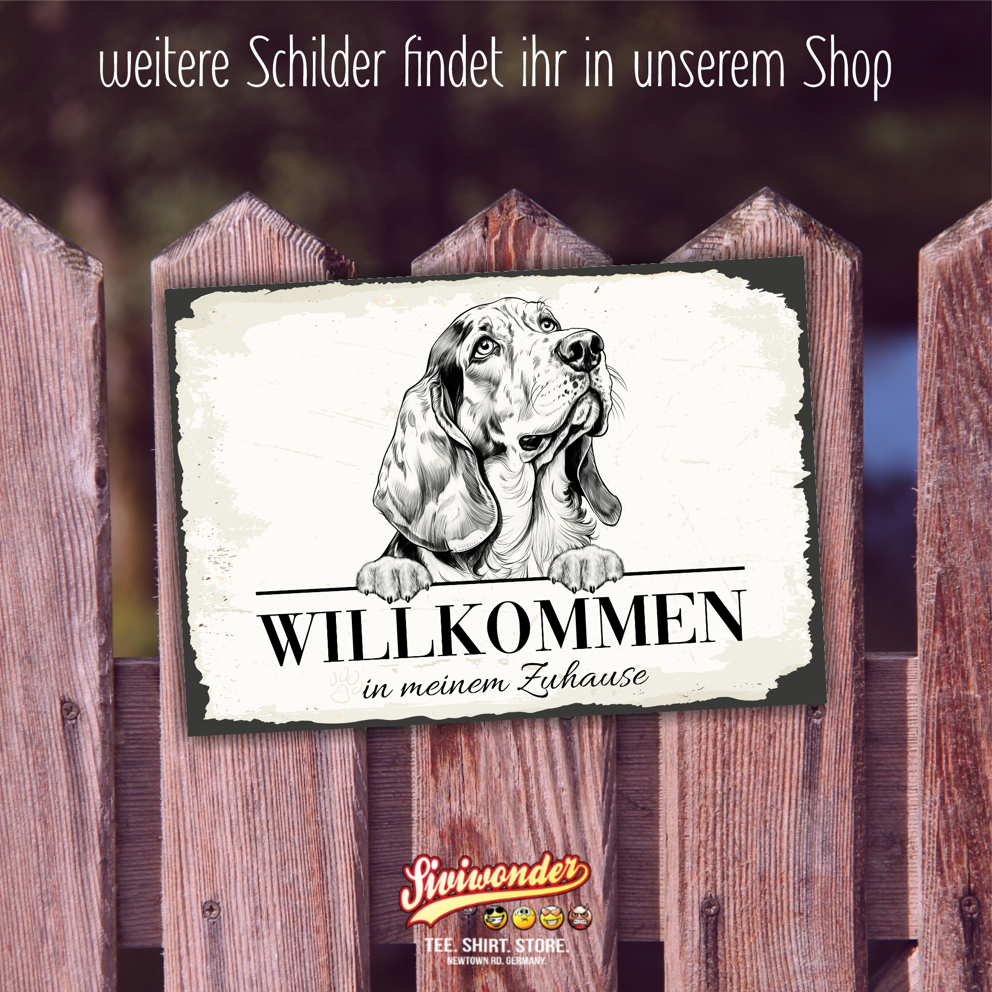 Hundeschild Willkommen Zuhause Basset Hound  Schild Achtung Zaun Frau Spruch Türschild Hundeschild Warnschild  Design by Siviwonder