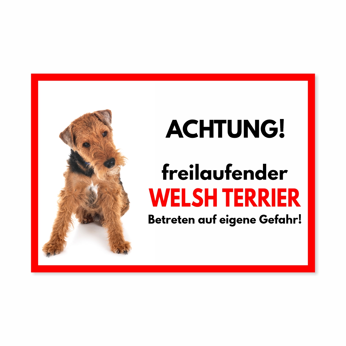 Welsh Terrier Freilaufender Hund Dog Schild Spruch Türschild Hundeschild Warnschild