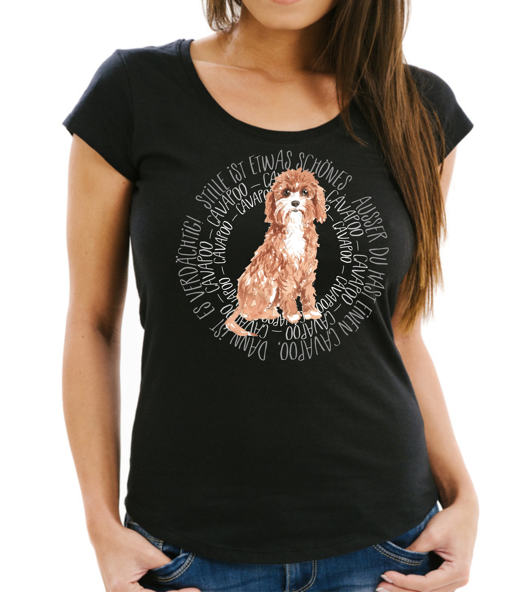 CAVAPOO DAMEN T-SHIRT CIRCLE Watercolor by SIVIWONDER