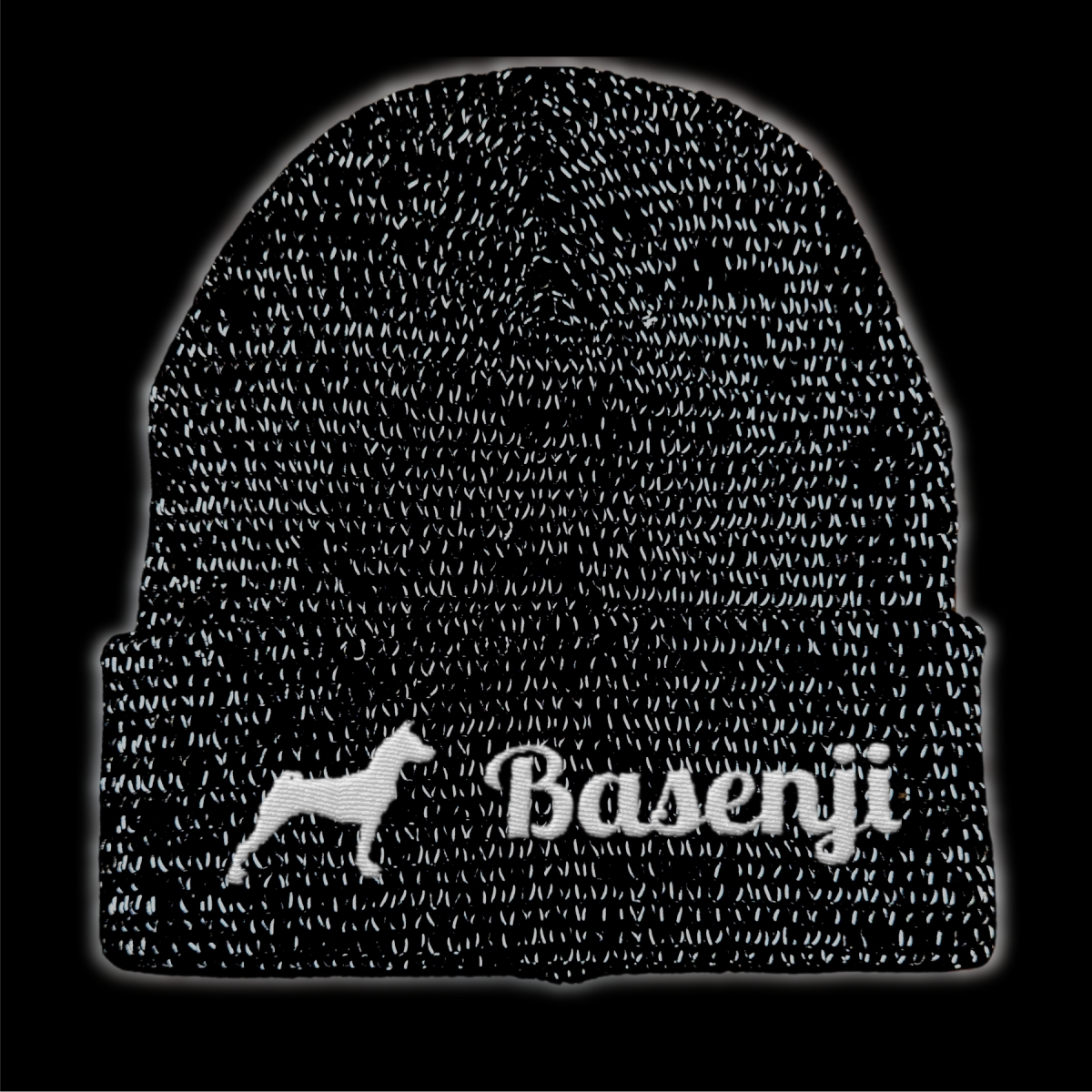 Basenji reflektierende Mütze Stickerei Hund Winter Strickmütze reflex Beanie warm