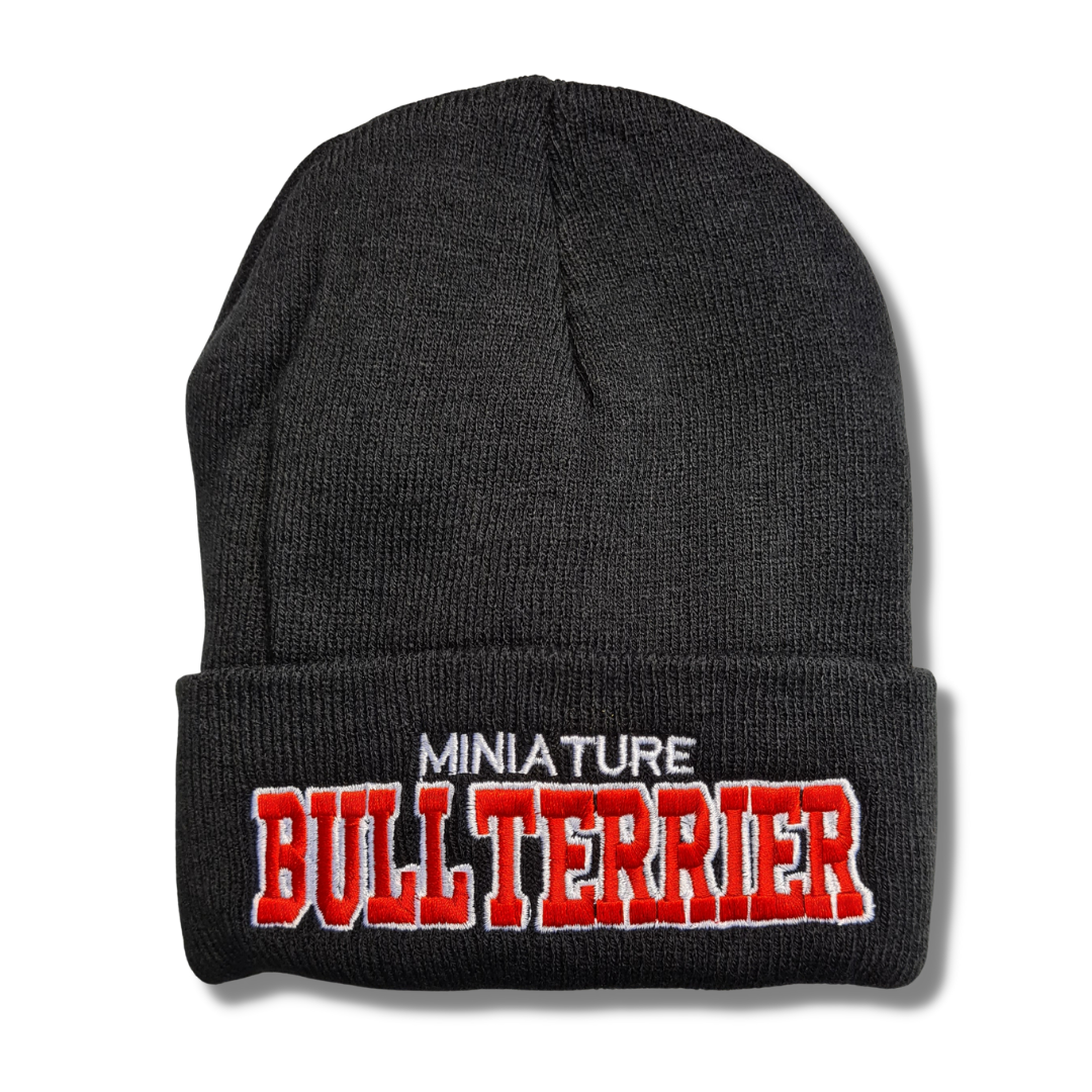 Strickmütze MINIATURE BULLTERRIER Beanie Mütze Stickerei Hund Winter Gassi Warm