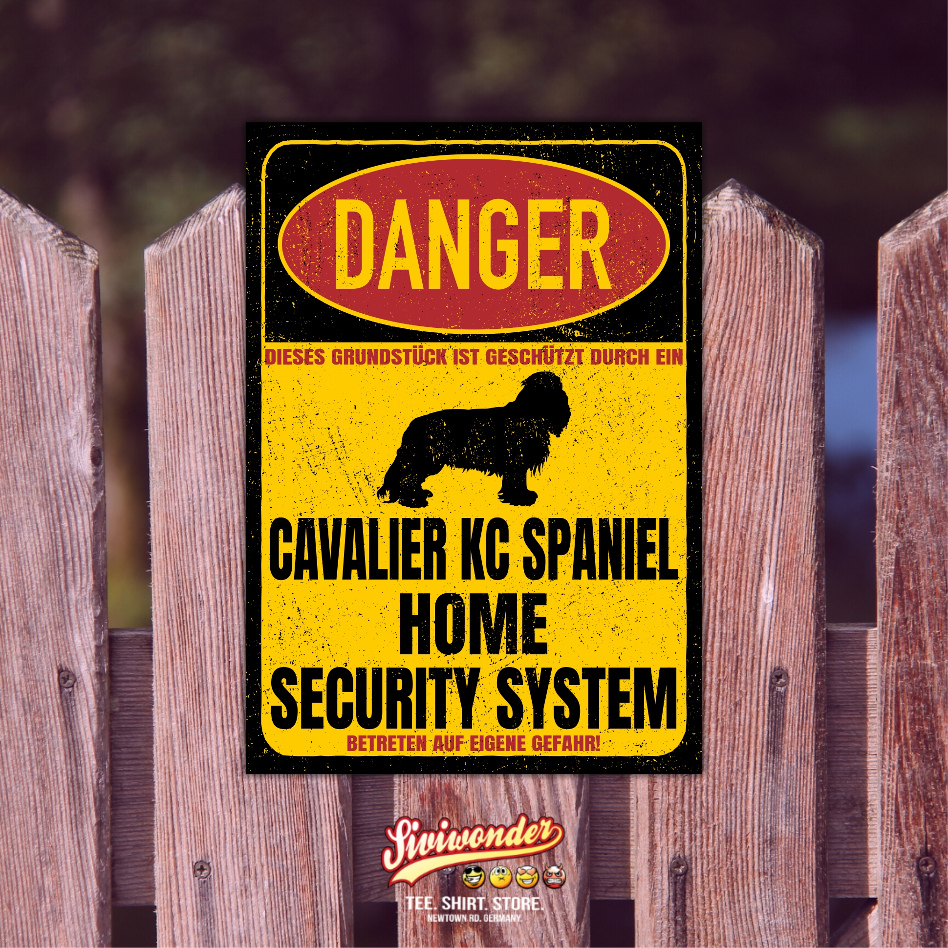 Cavalier King Charles Spaniel Cav  Cavie Dog Türschild Danger Security System Warnschild Hund Schilder Hundeschild happy Design by Siviwonder