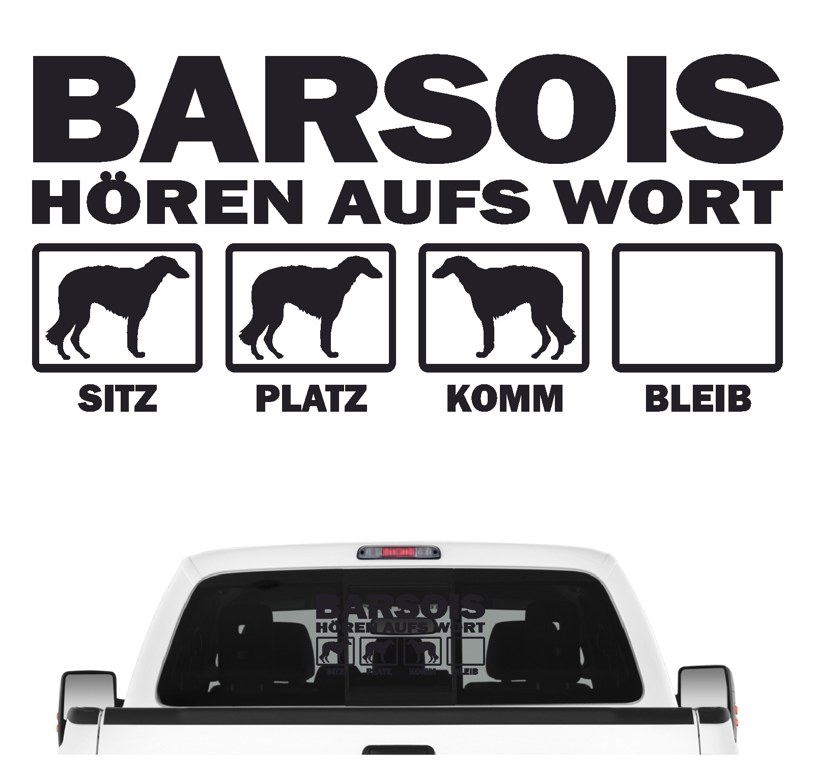 Barsoi Borzoi Russischer Windhund Russian Wolfhound Dog  Hört aufs Wort Hunde Aufkleber Sticker Autoaufkleber