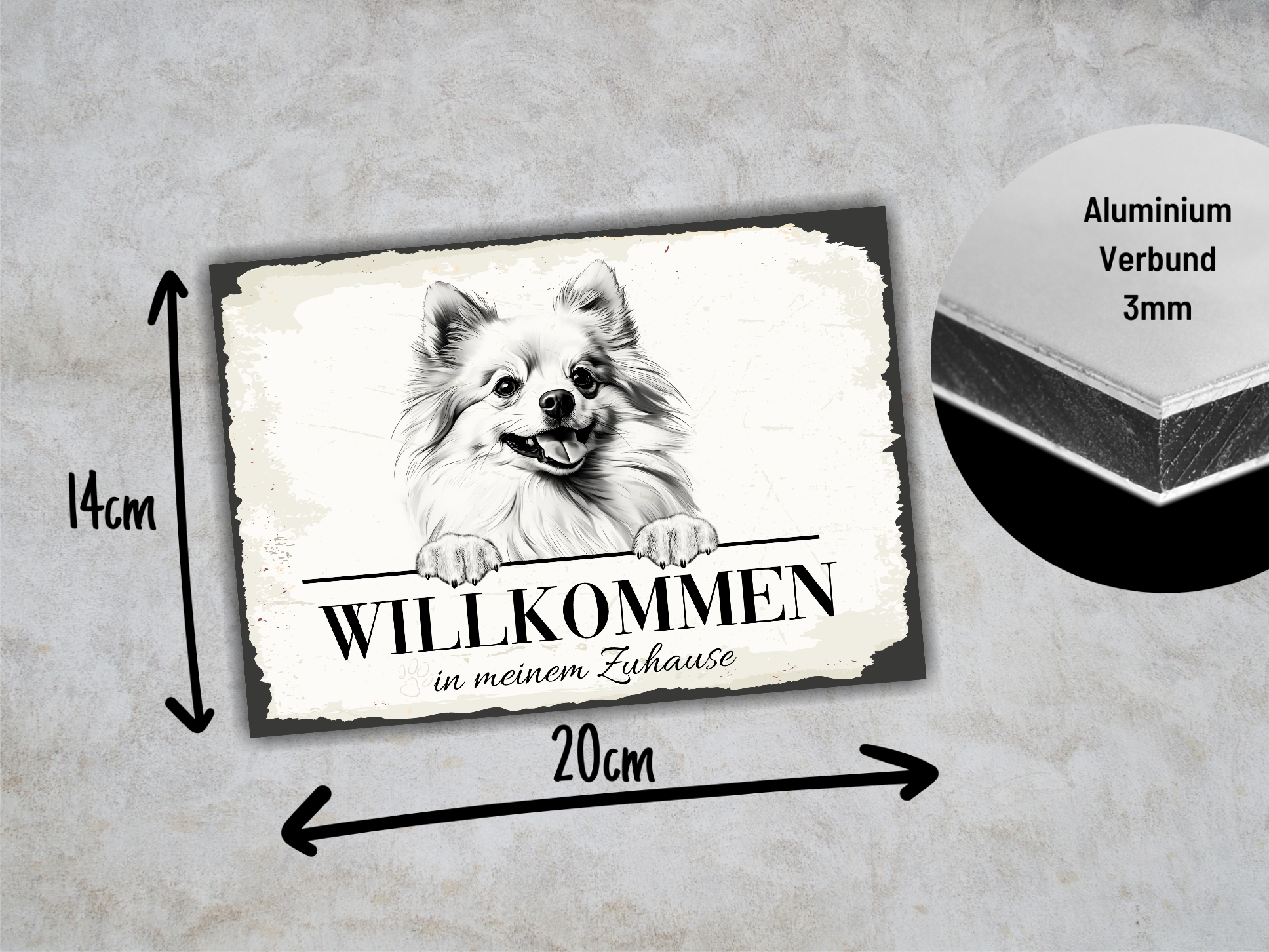 Hundeschild Willkommen Zuhause Pomeranian Pompom Schild Achtung Spruch