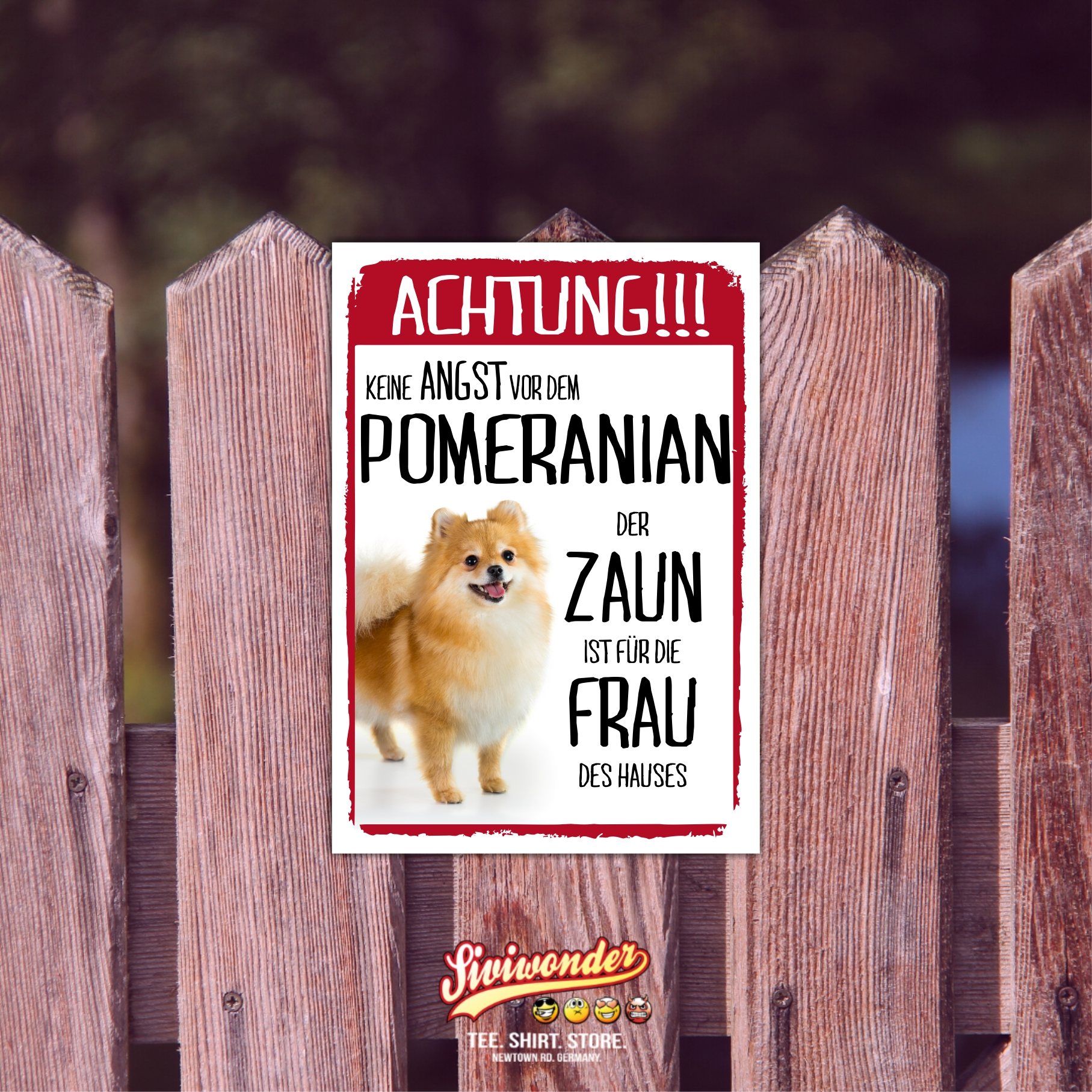 Pomeranian Dog Schild Achtung Zaun Frau Spruch Türschild Hundeschild Warnschild Fun