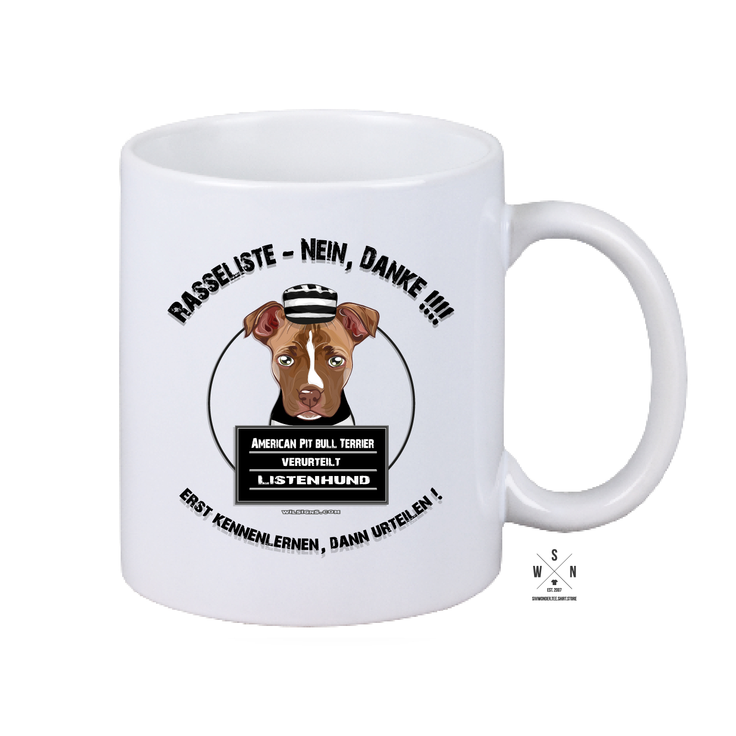 Tasse Kaffebecher matt PITBULL RASSELISTE NEIN!!
