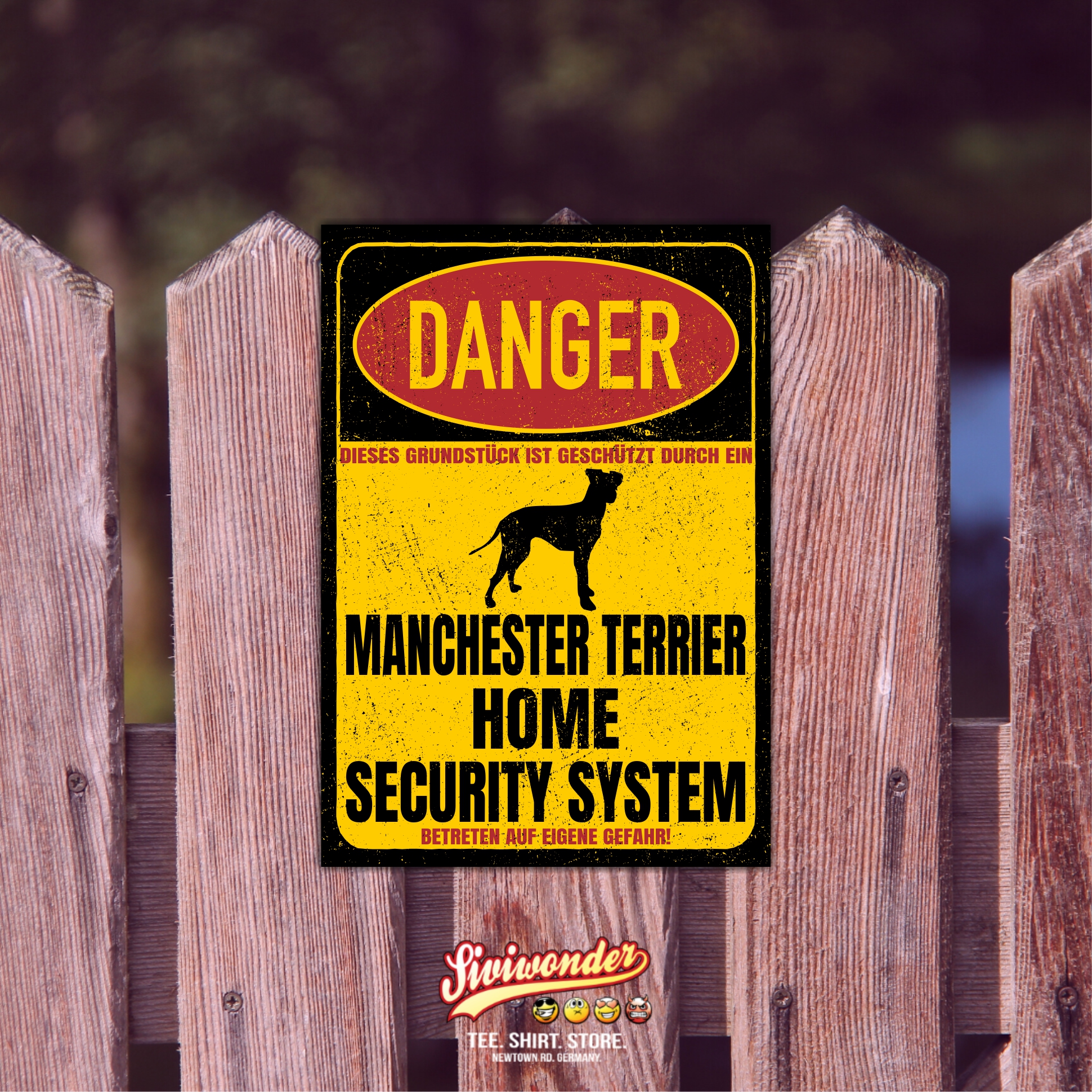 Manchester Terrier Black ant Tan Terrier Türschild Danger Security System Warnschild Hund Schilder Hundeschild