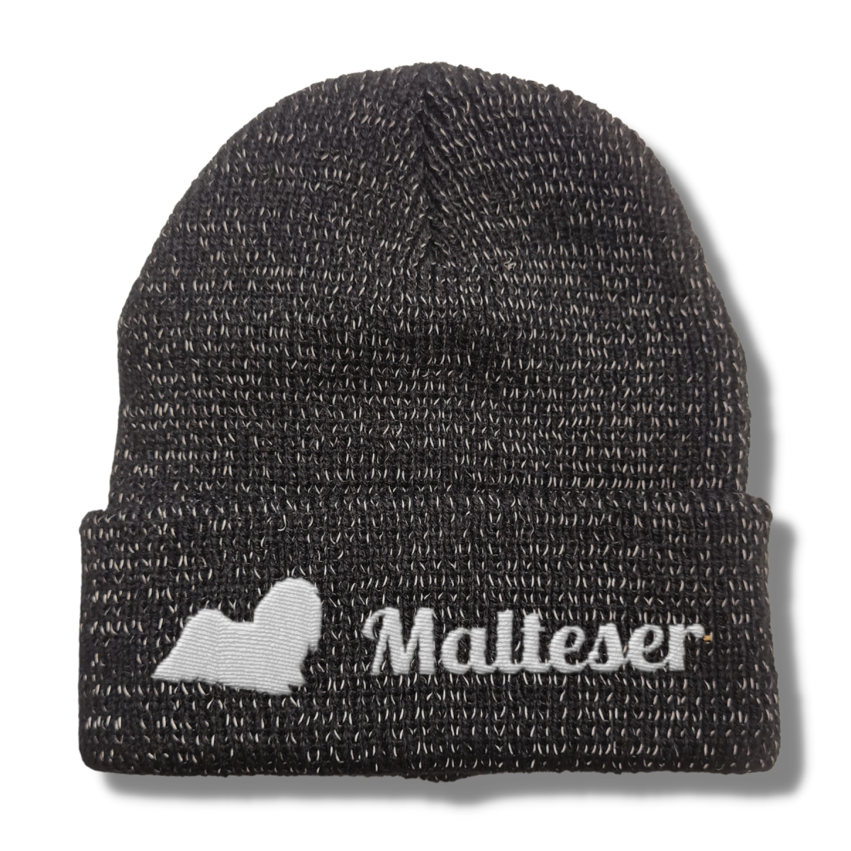 Malteser reflektierende Mütze Stickerei Hund Winter Strickmütze reflex Beanie warm