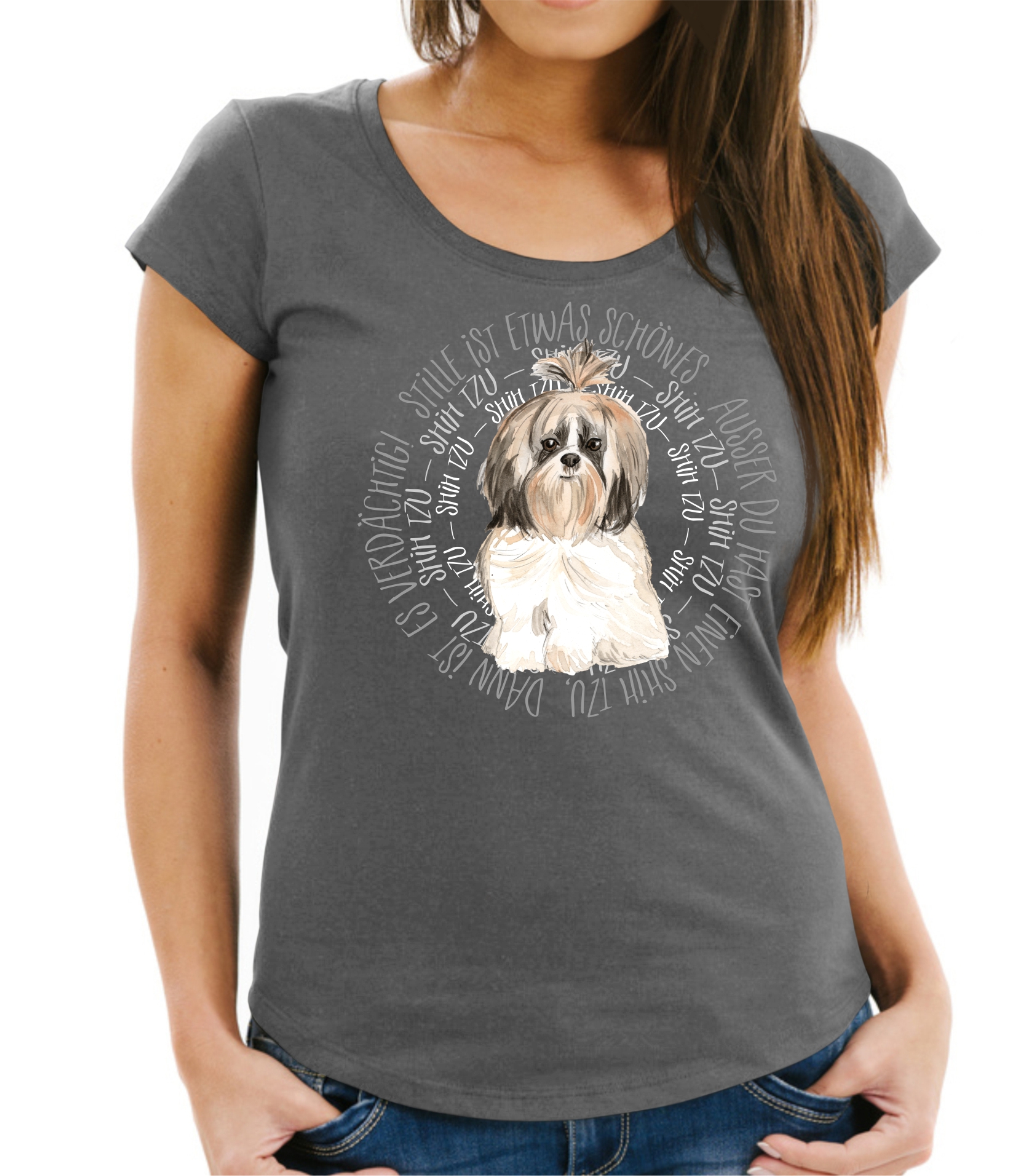 SHIH TZU DAMEN T-SHIRT CIRCLE Watercolor by SIVIWONDER