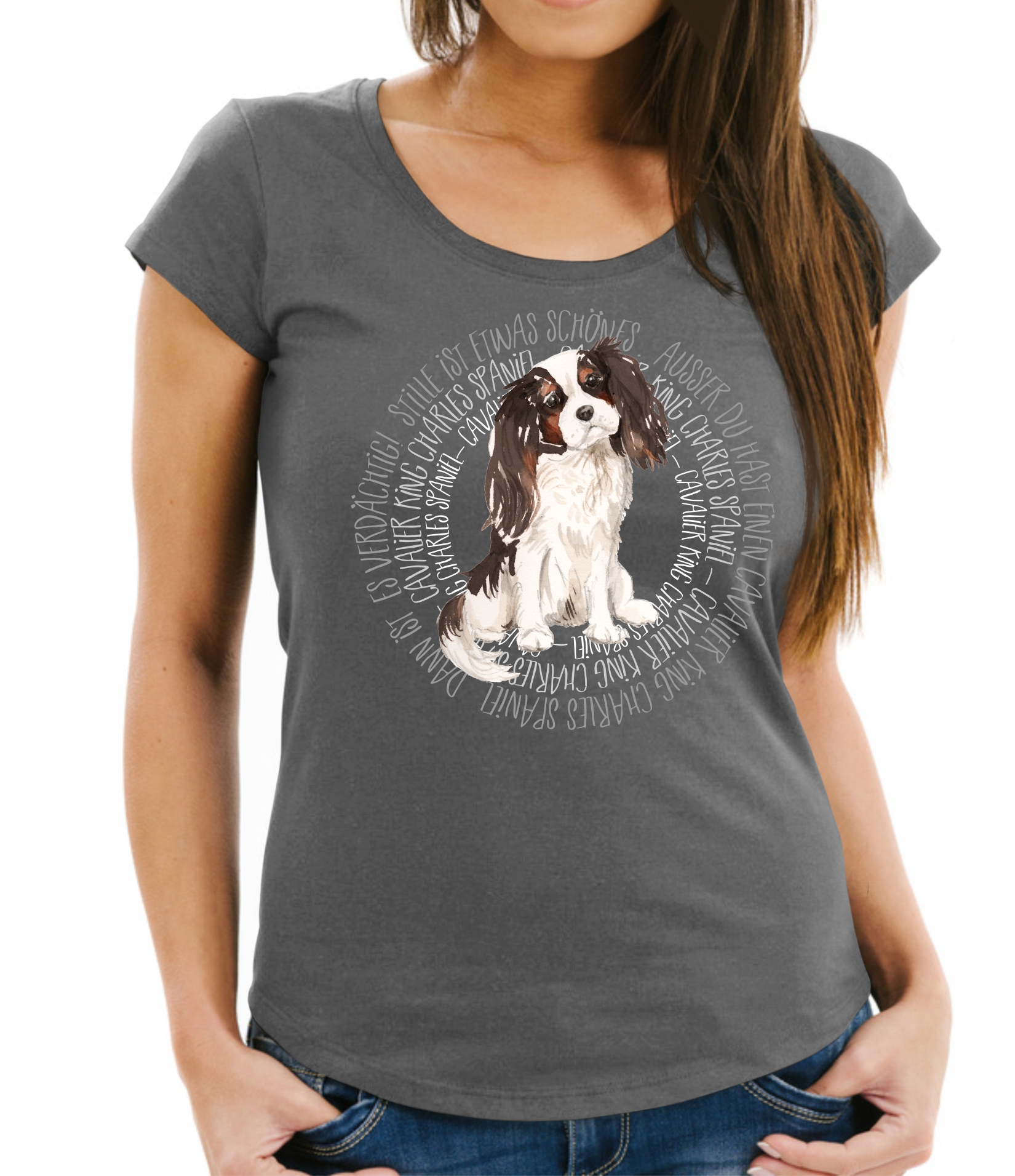 CAVALIER KING CHARLES SPANIEL DAMEN T-SHIRT CIRCLE Watercolor by SIVIWONDER