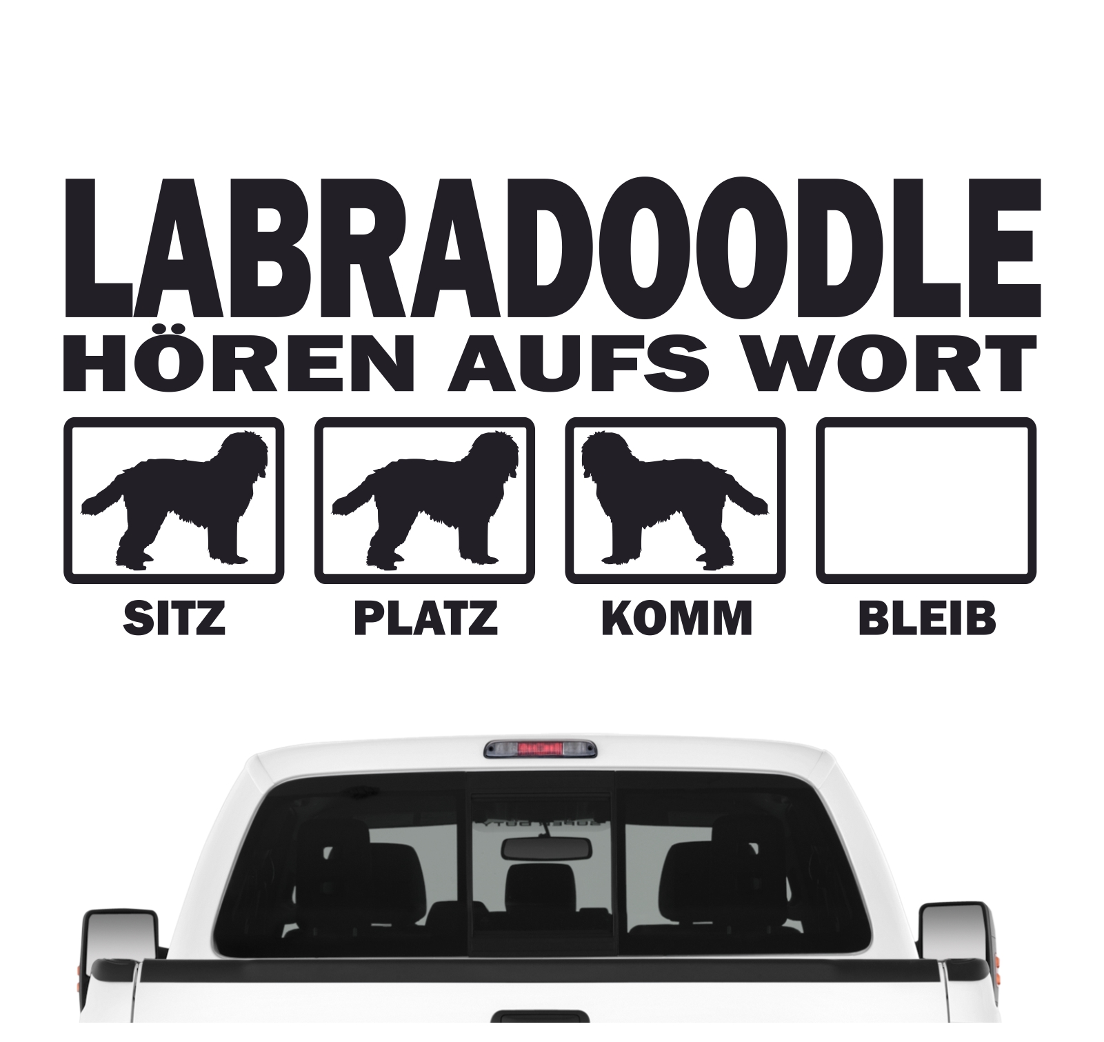 Labradoodle Doodle Labrador Pudel Mix Mischling Hybrid Hört aufs Wort Hunde Aufkleber Sticker Autoaufkleber Wandtattoo Tattoo