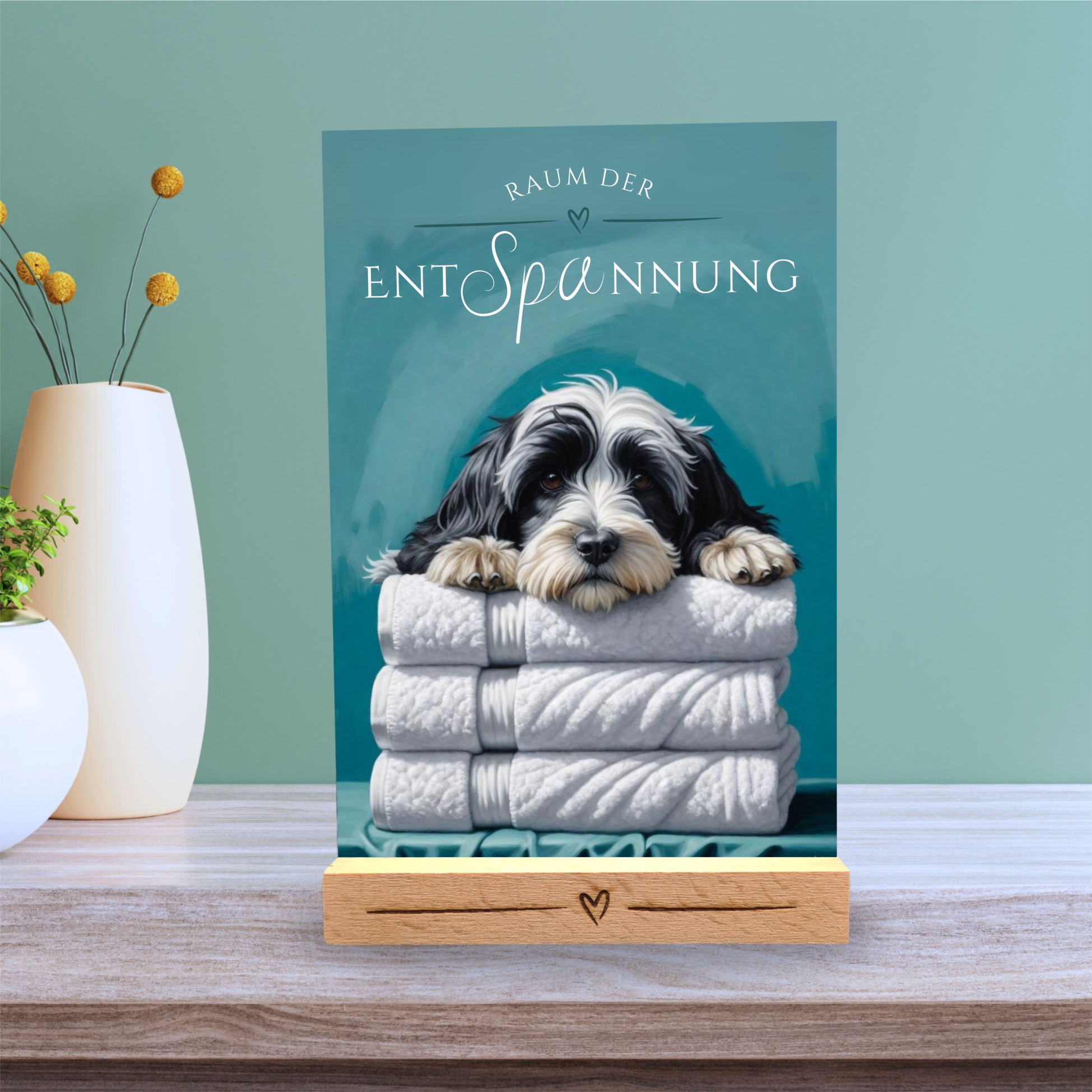 Hundeschild Deko Badezimmer Wellness Tibet Terrier Schild Spruch