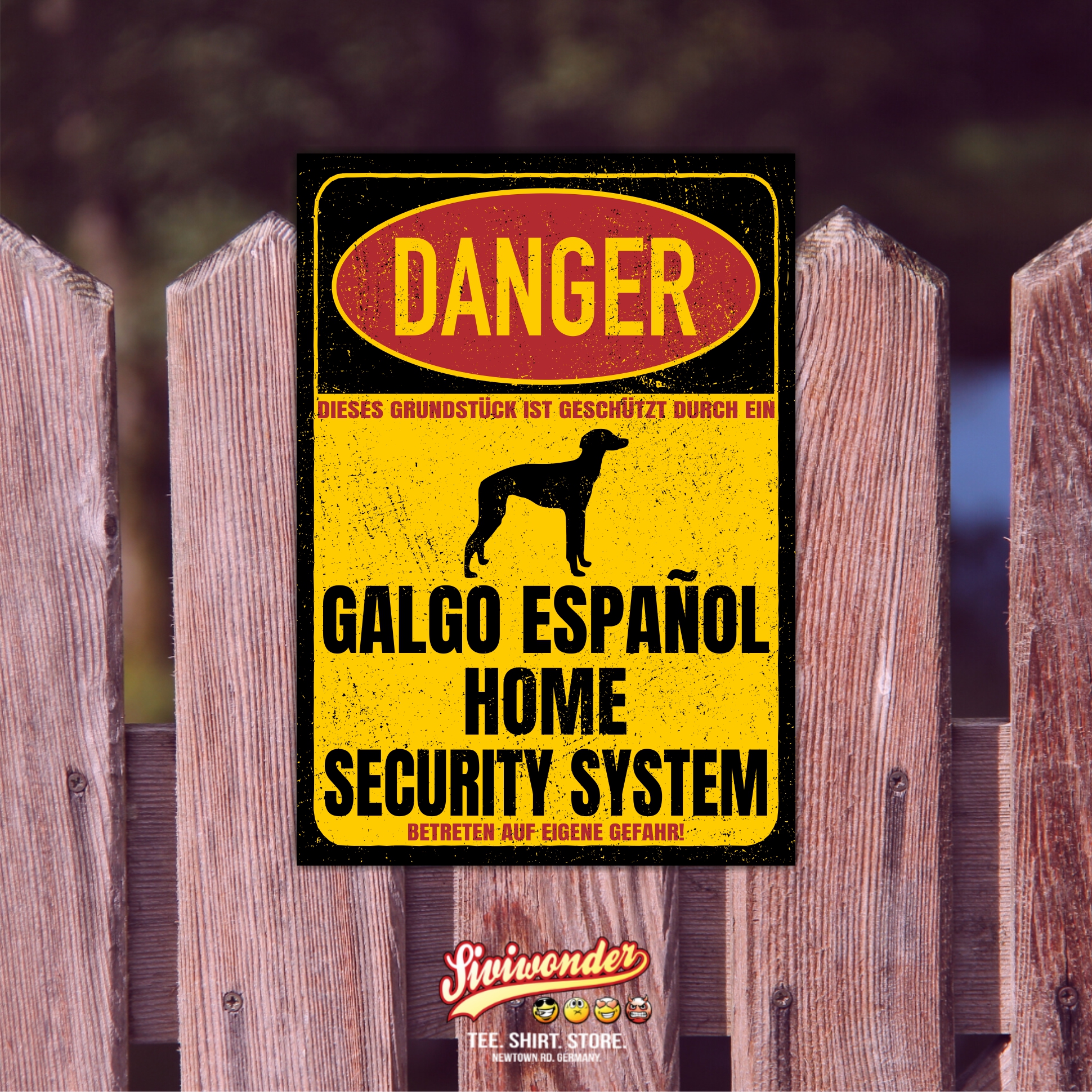 Galgo Espanol  Spanischer Windhund Straßenhund Tierheim Dog Türschild Danger Security System Warnschild Hund Schilder Hundeschild happy Design by Siviwonder