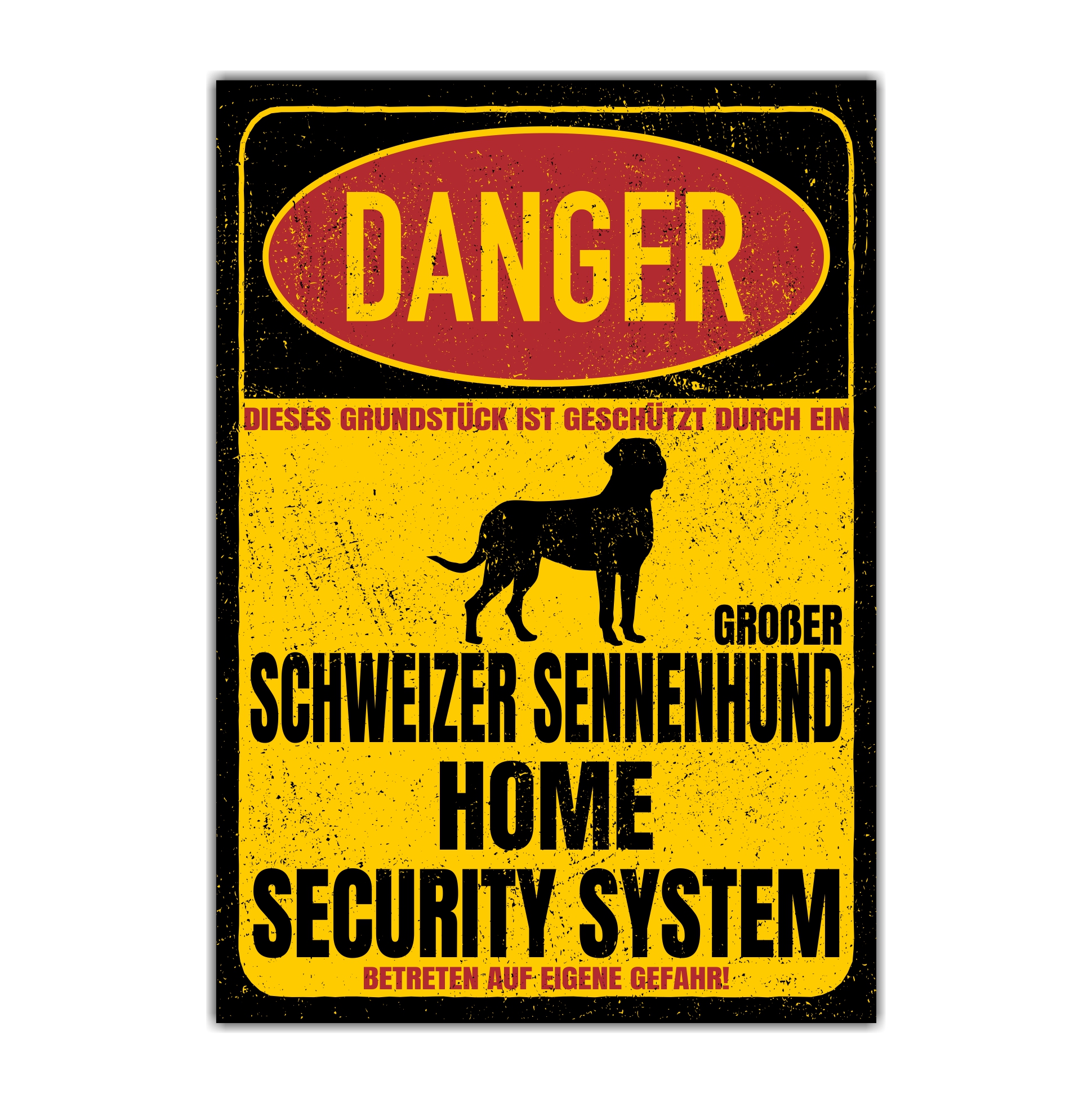 Großer Schweizer Sennenhund  Dog Türschild Danger Security System Warnschild Hund Schilder Hundeschild happy Design by Siviwonder