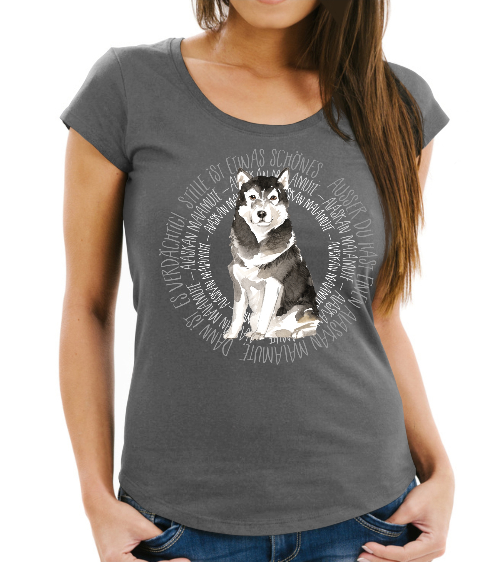 ALASKAN MALAMUTE DAMEN T-SHIRT CIRCLE Watercolor by SIVIWONDER