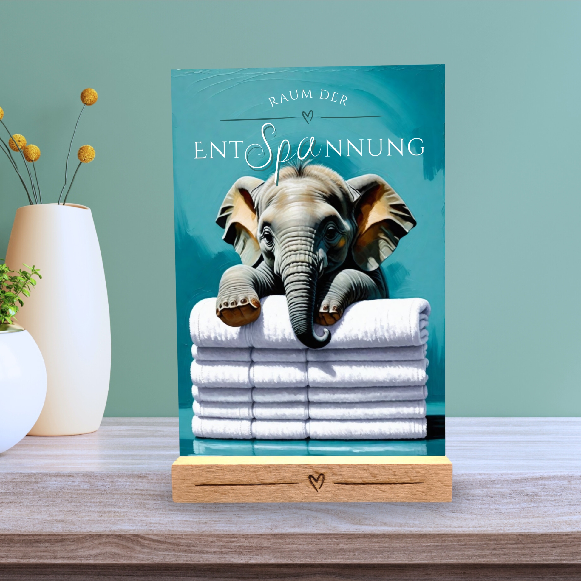 Elefant Elefanten Schild Wellness Handtuch Entspannung  Schild Spruch