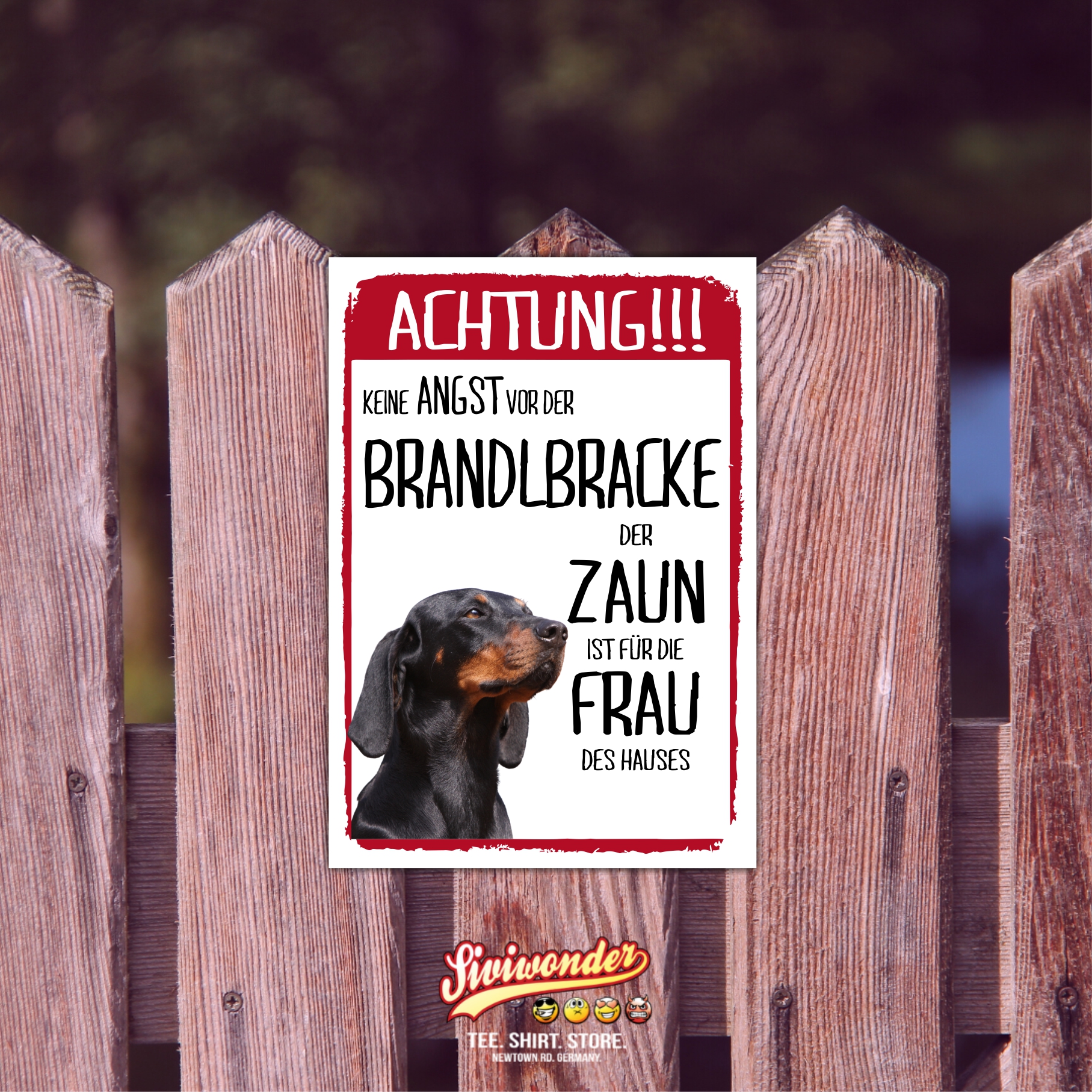Brandlbracke Schild Achtung Zaun Frau Spruch Türschild Hundeschild Warnschild Fun