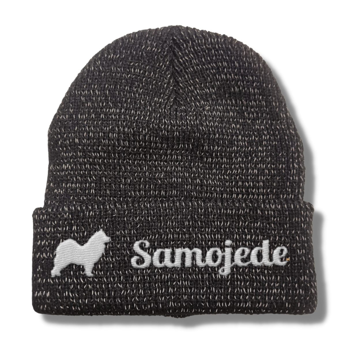 Samojede reflektierende Mütze Stickerei Hund Winter Strickmütze reflex Beanie warm kalt