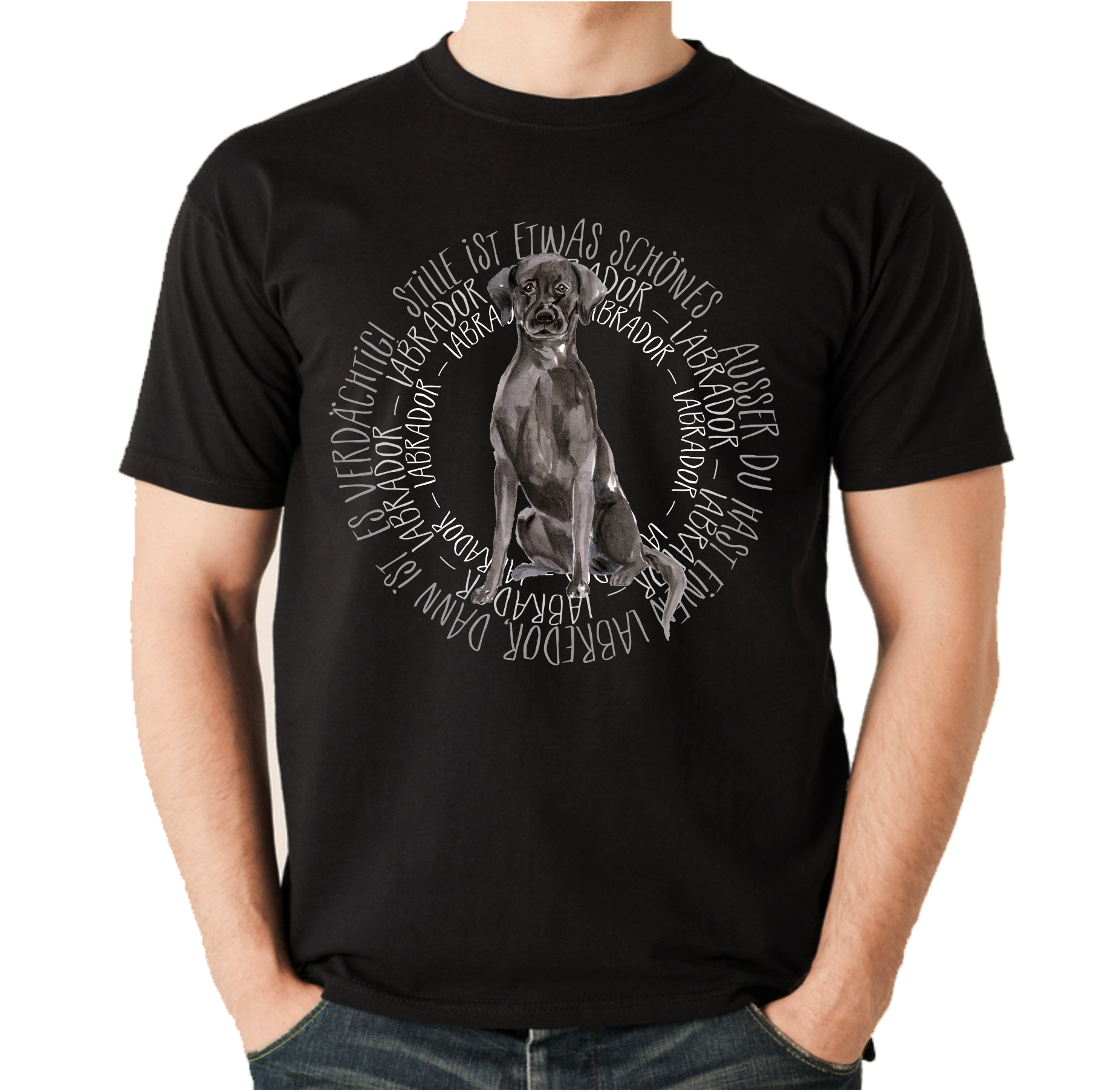 BLACK LABRADOR UNISEX T-SHIRT CIRCLE Watercolor by SIVIWONDER