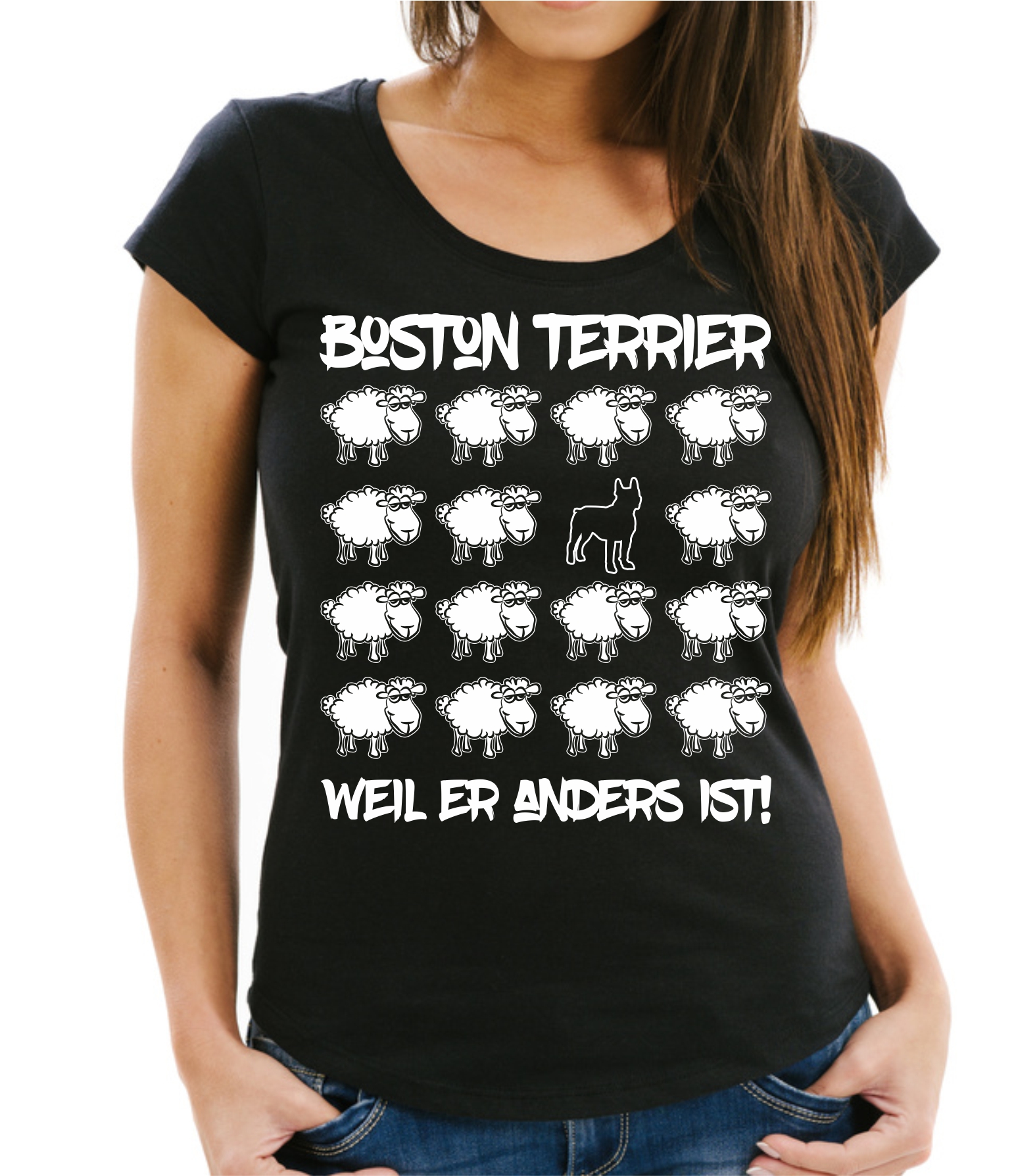 BOSTON TERRIER DAMEN T-SHIRT BLACK SHEEP by SIVIWONDER