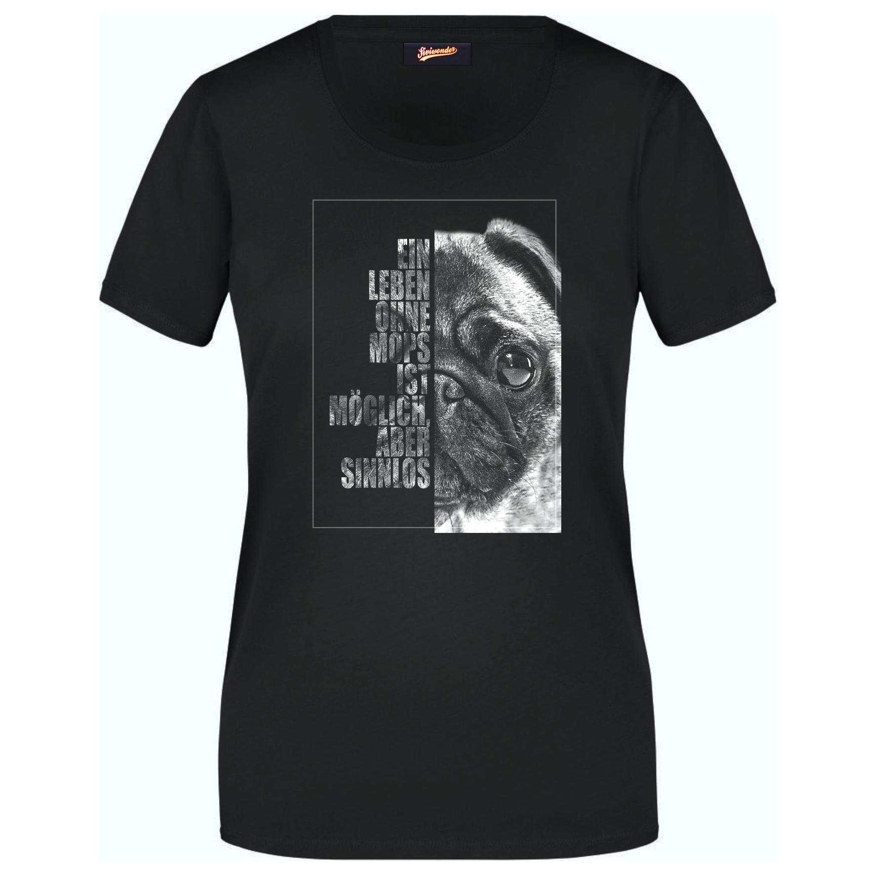 Mops Damen T-Shirt Face Hundemotiv Pug Dutch Mastiff Mini Chinese