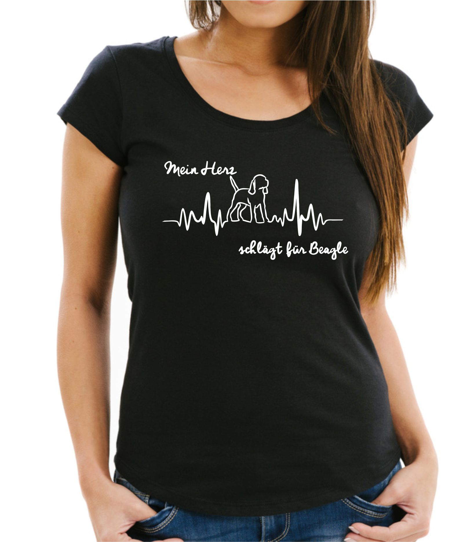 BEAGLE DAMEN T-SHIRT HEARTBEAT EKG Hund Hundemotiv Herz Herzschlag Beagel