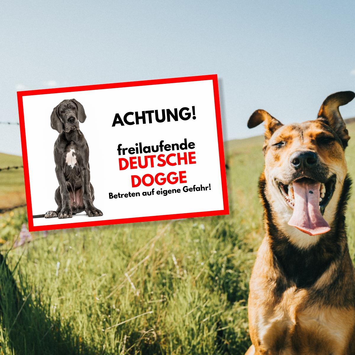 Deutsche Dogge Freilaufender Hund Dog Schild Spruch Türschild Hundeschild Warnschild