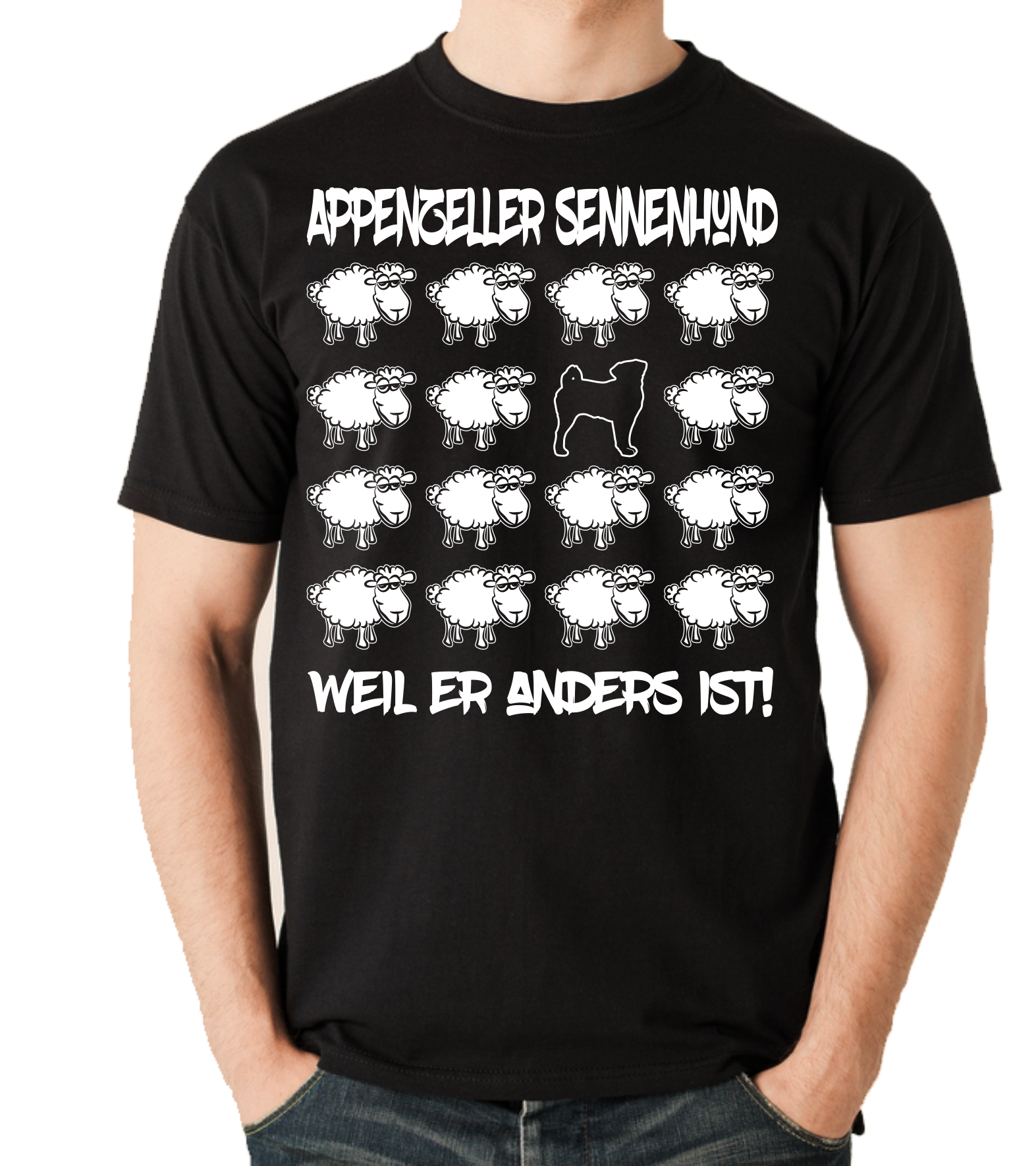 APPENZELLER SENNENHUND UNISEX T-SHIRT BLACK SHEEP by SIVIWONDER
