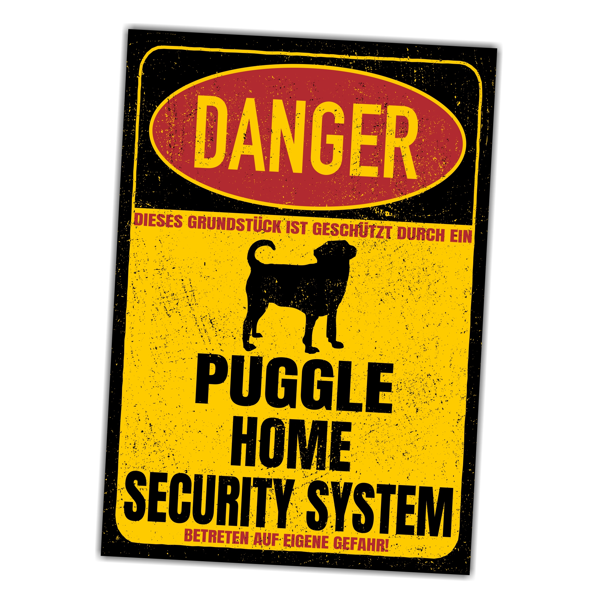Puggle Mops Beagle  Türschild Danger Security System Warnschild Hund Schilder Hundeschild