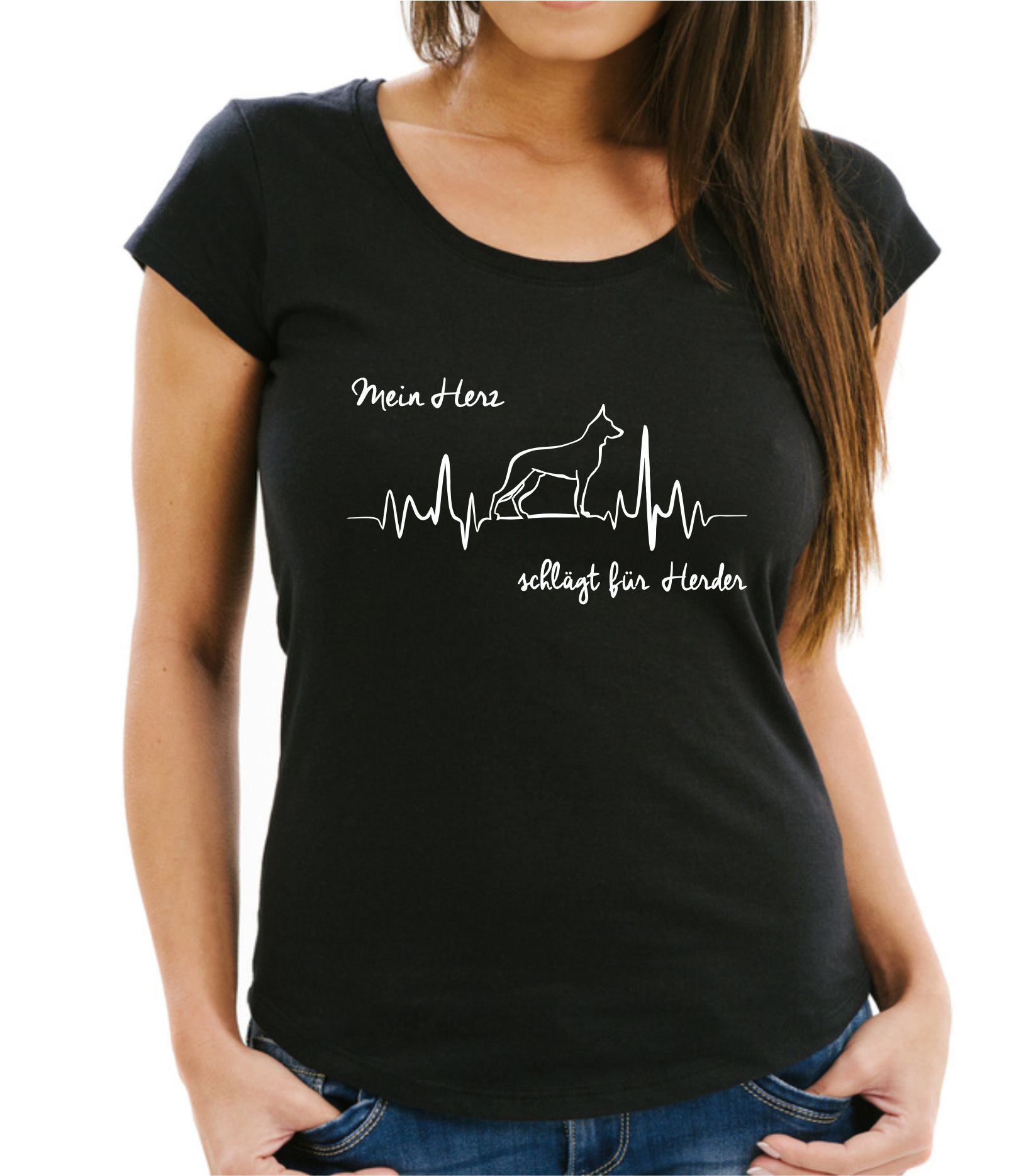 HOLLANDSE HERDER DAMEN T-SHIRT HEARTBEAT EKG  Hund Hundemotiv Herz Herzschlag