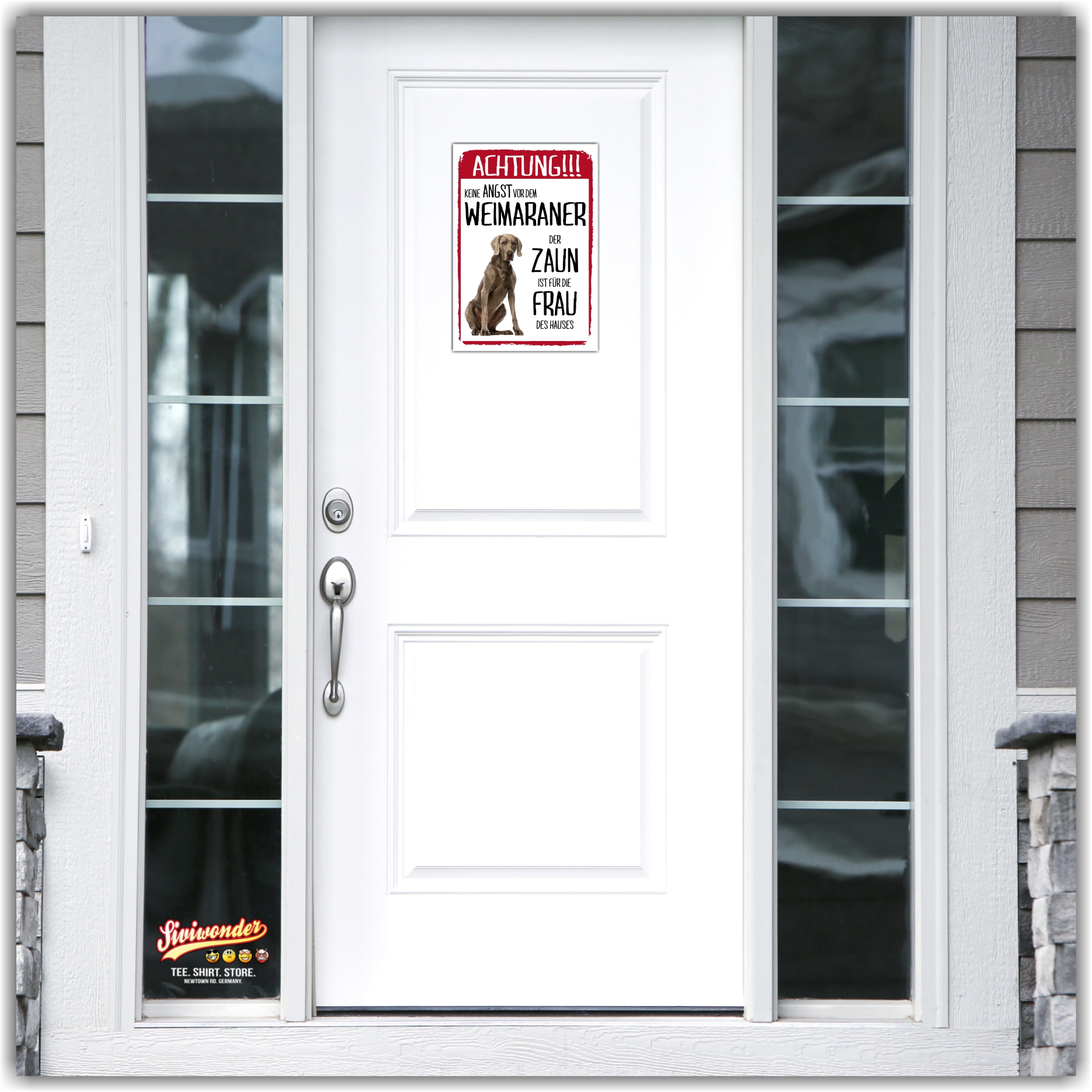 Weimaraner Dog Schild Achtung Zaun Frau Spruch Türschild Hundeschild Warnschild Fun