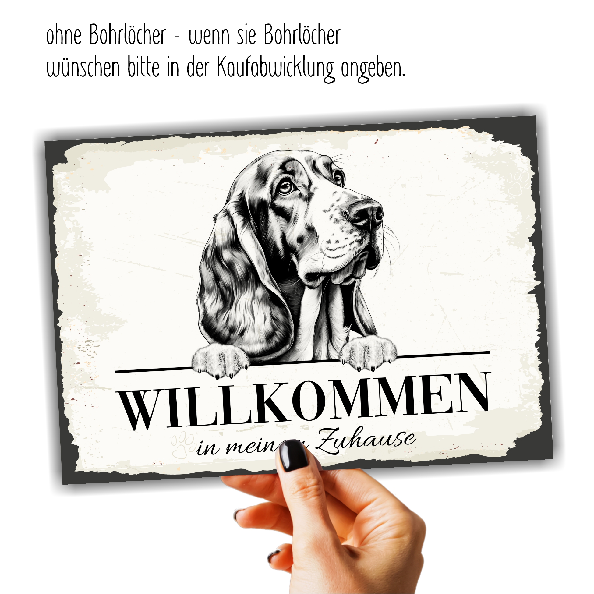 Hundeschild Willkommen Zuhause Basset Hound  Schild Achtung Zaun Frau Spruch Türschild Hundeschild Warnschild  Design by Siviwonder