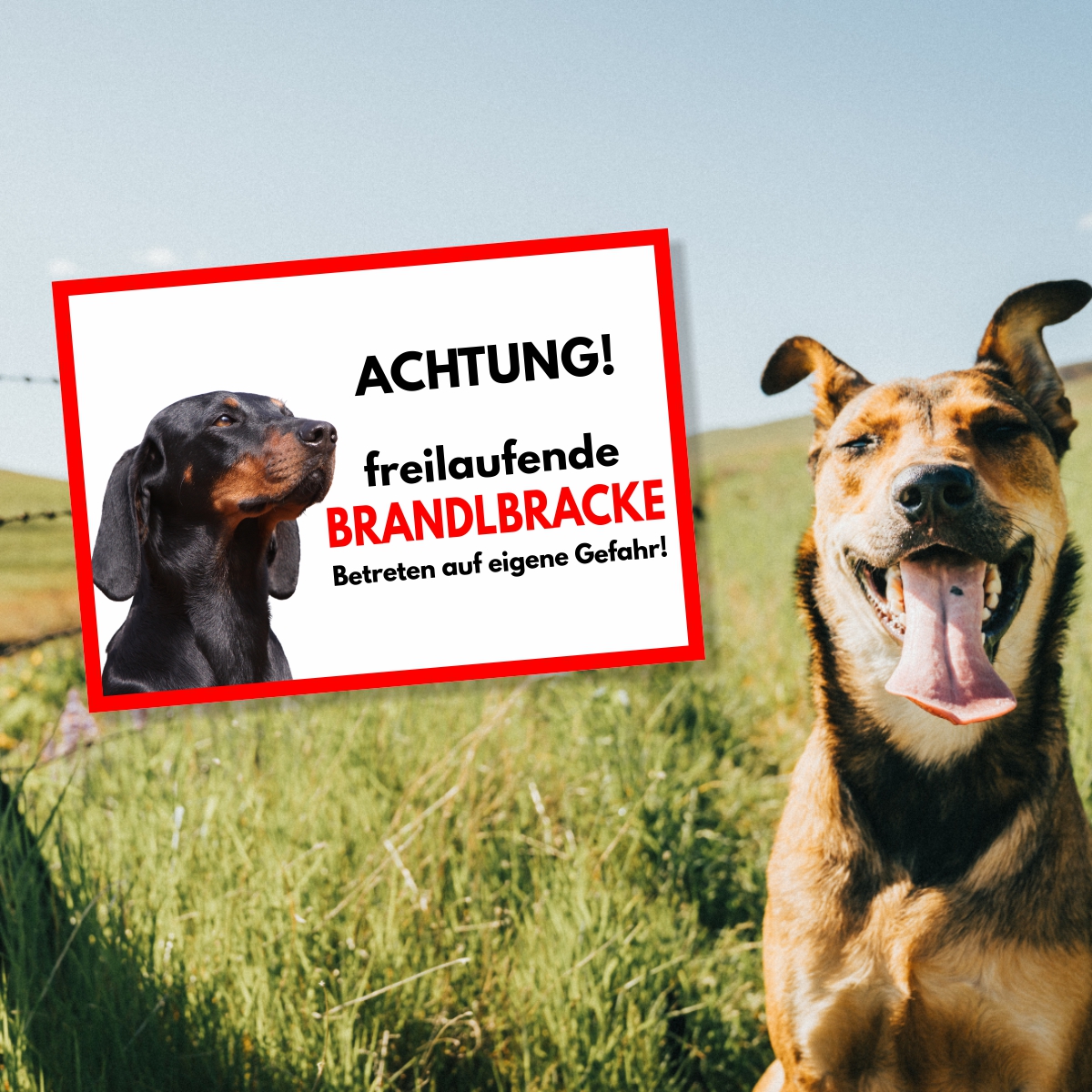Brandlbracke Freilaufender Hund Dog Schild Spruch Türschild Hundeschild Warnschild