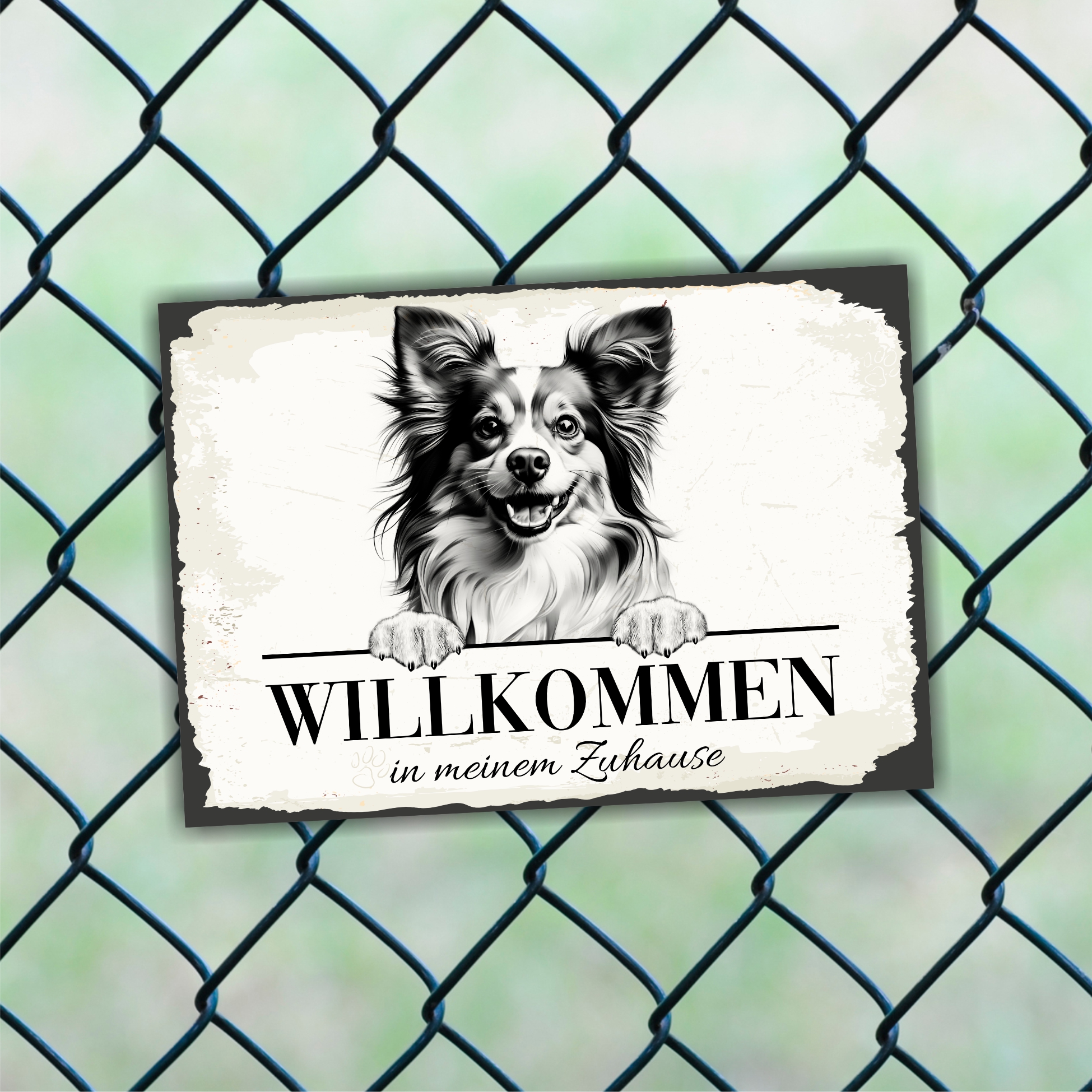 Hundeschild Willkommen Zuhause Papillon Zwergspaniel  Schild Achtung Spruch