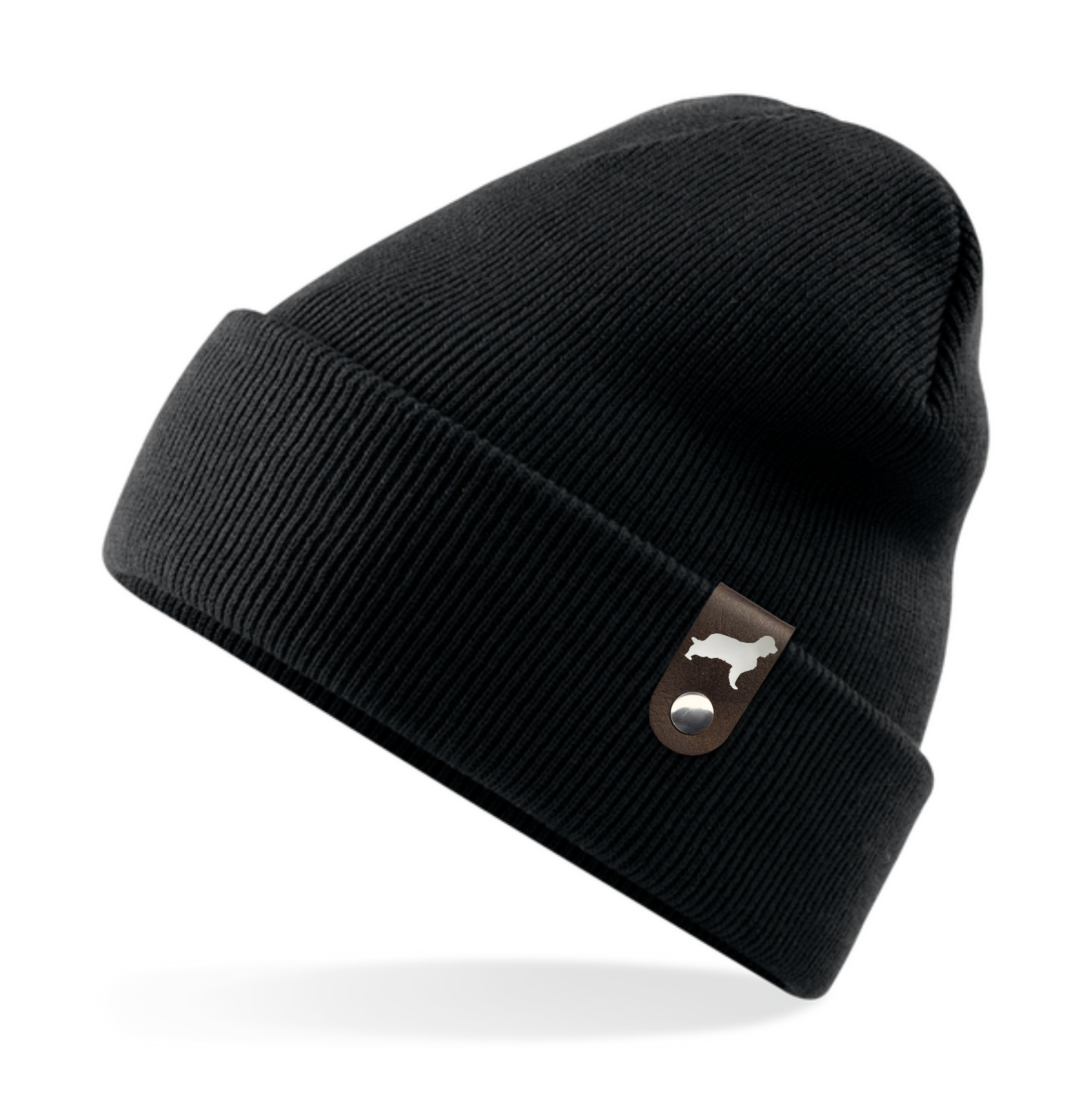 Springer Spaniel Mütze Patch edel Leder Gassi Beanie Strickmütze Warm Herren Damen Spanier