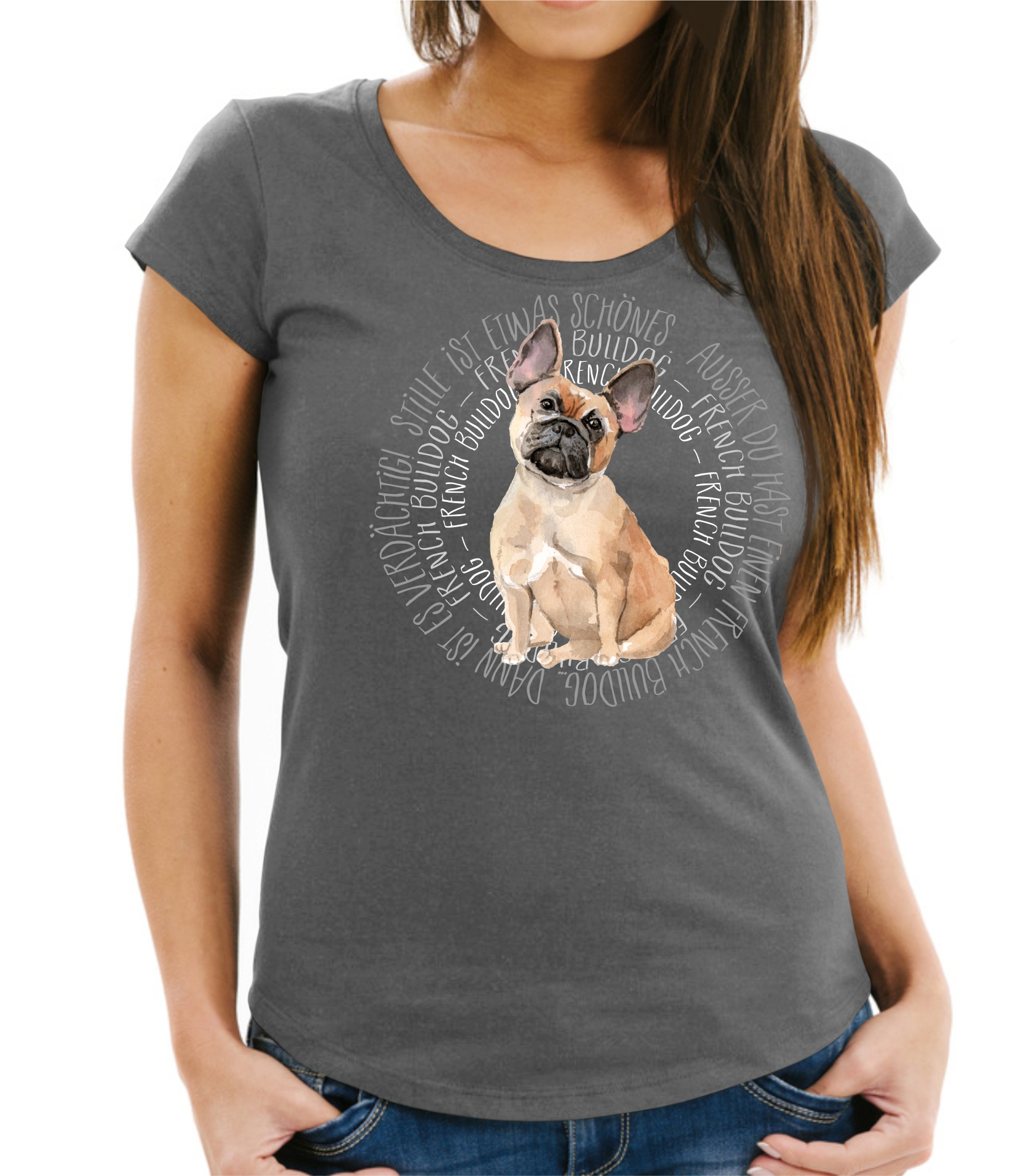 FRANZÖSISCHE BULLDOGGE DAMEN T-SHIRT CIRCLE Watercolor by SIVIWONDER