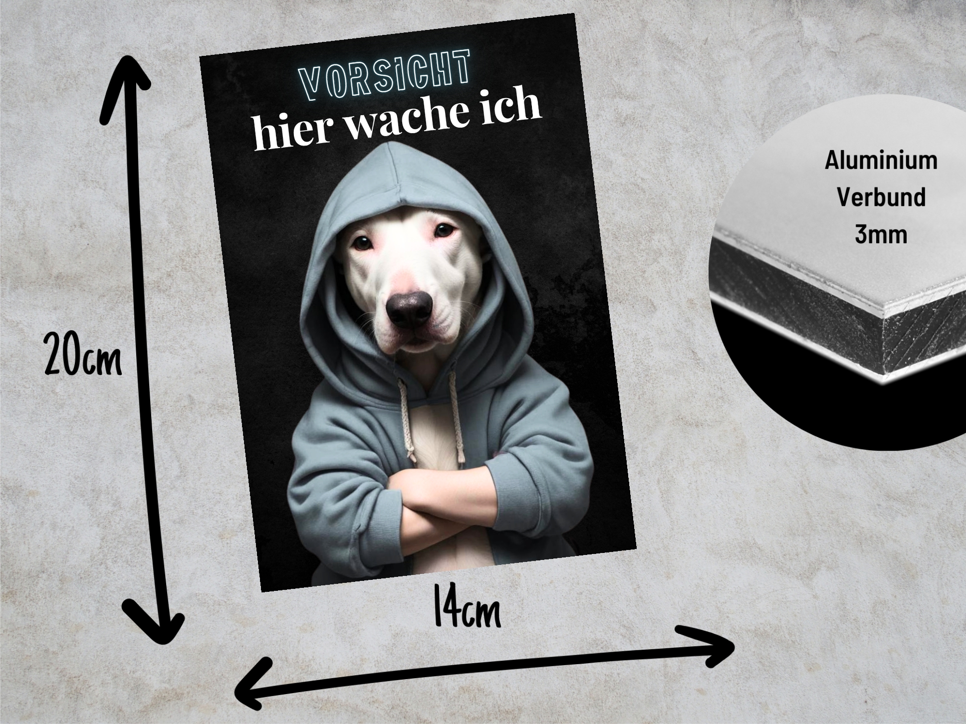Hundeschild Schild Vorsicht Bullterrier Dog Spruch Türschild Warnschild Hund hier wache ich