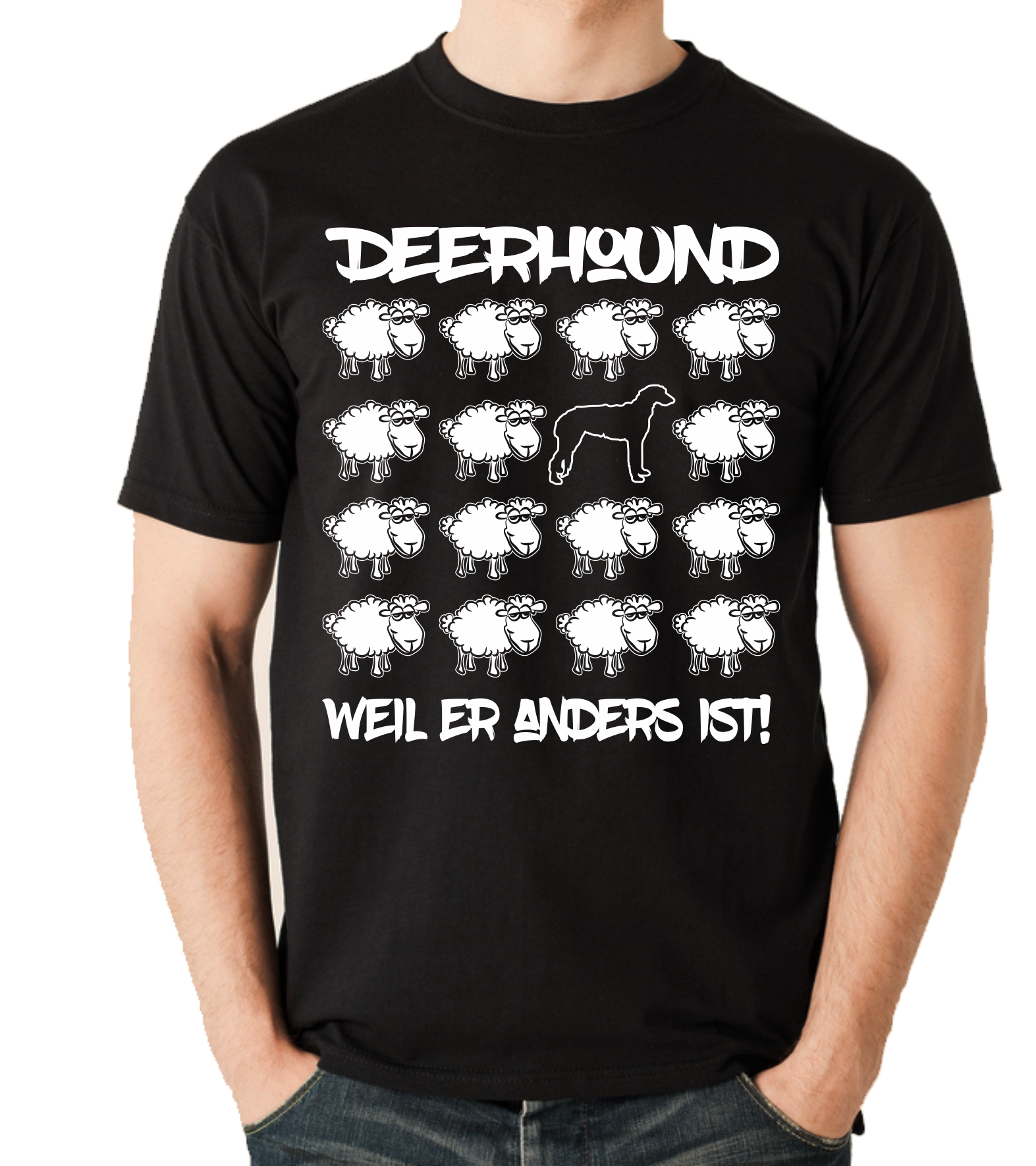 DEERHOUND UNISEX T-SHIRT BLACK SHEEP by SIVIWONDER