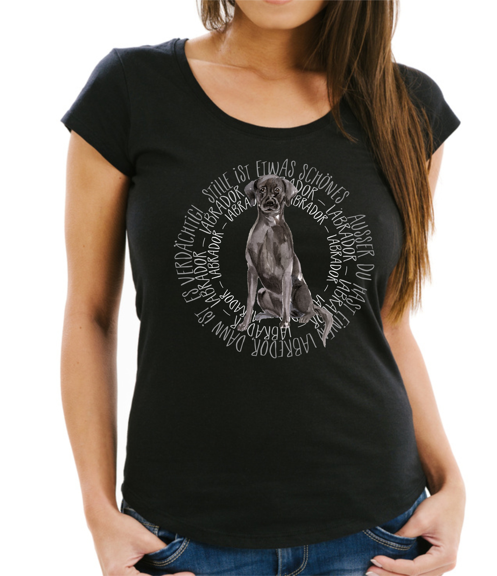 BLACK LABRADOR DAMEN T-SHIRT CIRCLE Watercolor by SIVIWONDER