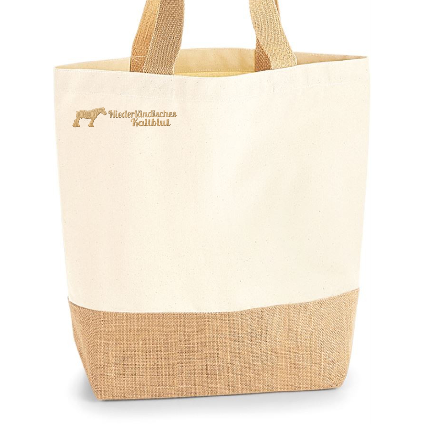 Niederländisches Kaltblut Jute Shopper Einkaufstasche Pferdemotiv Stickerei
