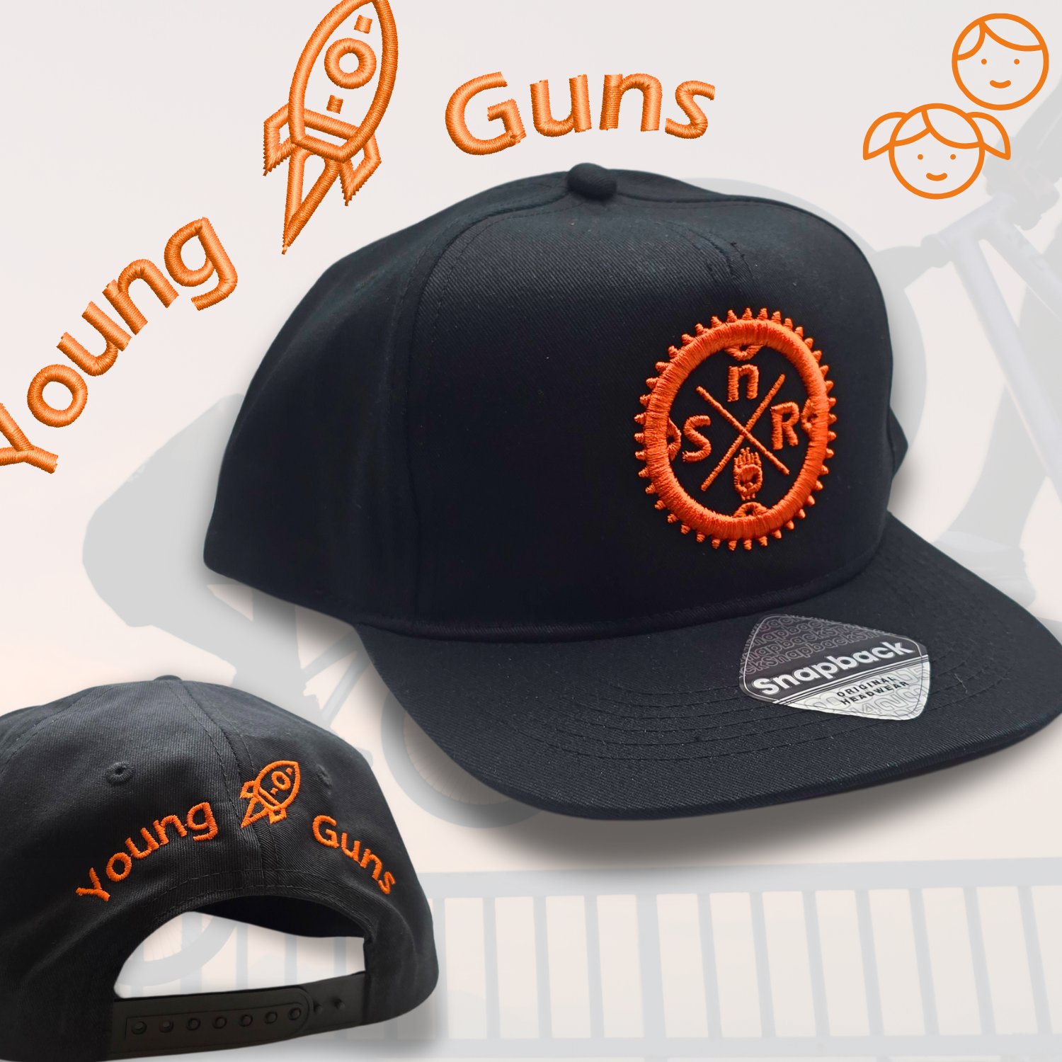 Shape and Ride Kinder Cap Flacher Schirm schwarz orange 3D Stickerei Kids