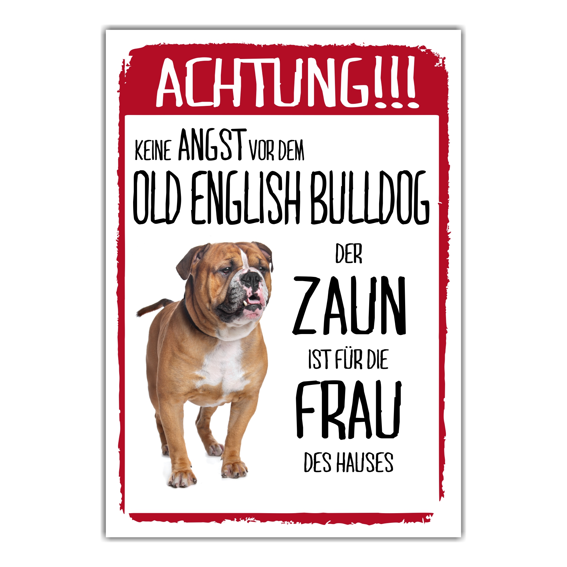 Old English Bulldog Hell Dog Schild Achtung Zaun Frau Spruch Türschild Hundeschild Warnschild Fun