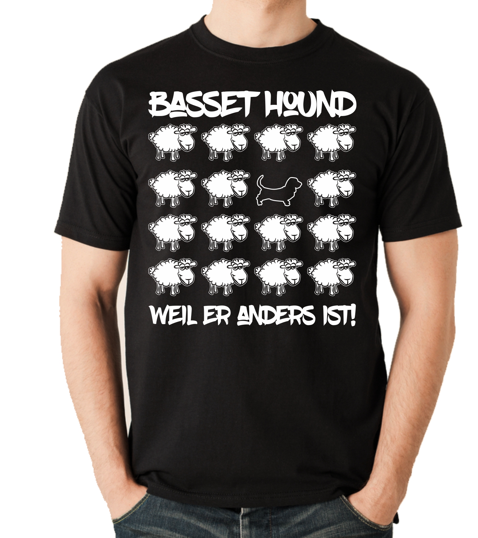 BASSET HOUND UNISEX T-SHIRT BLACK SHEEP by SIVIWONDER