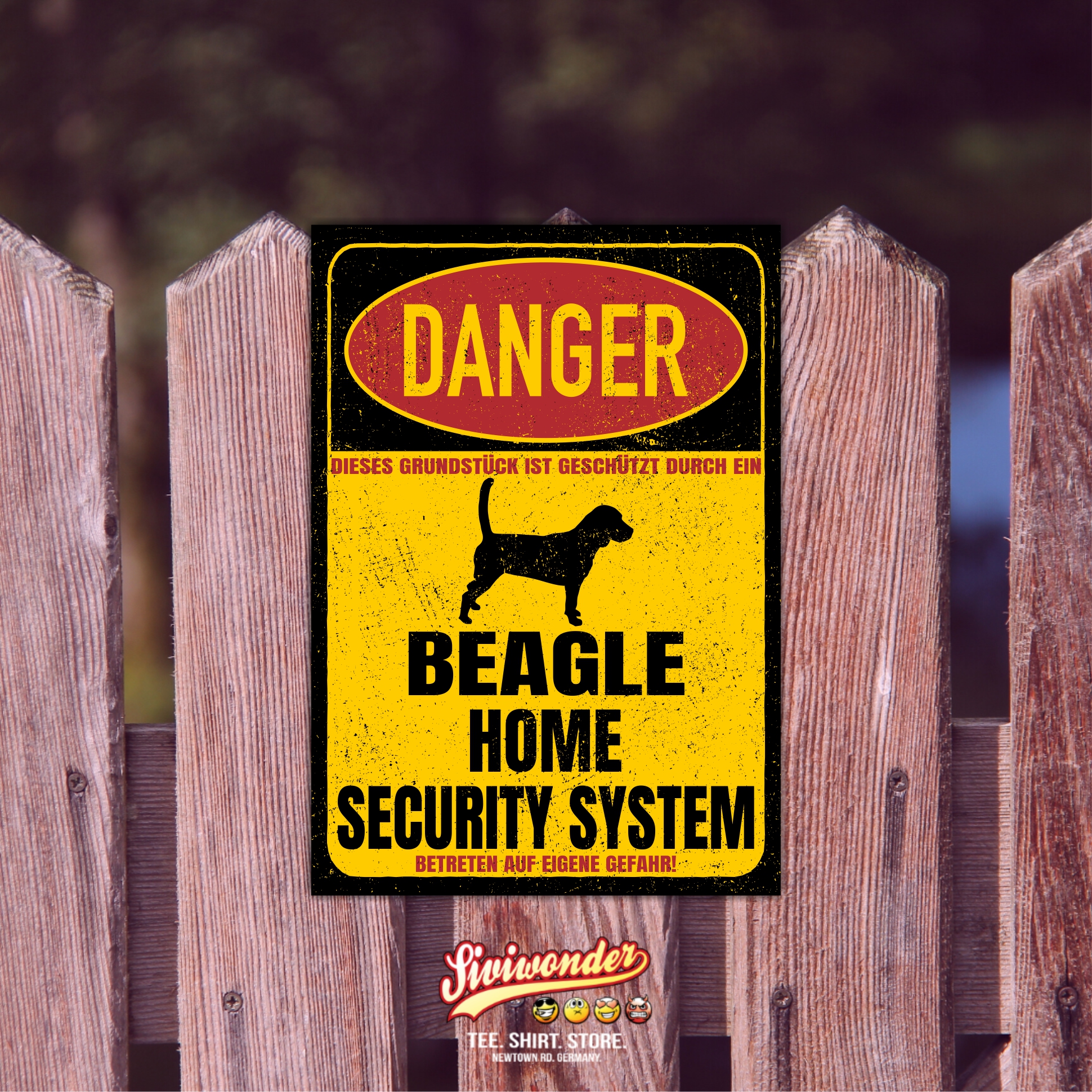 Beagle English Beagel Dog Türschild Danger Security System Warnschild Hund Schilder Hundeschild happy Design by Siviwonder