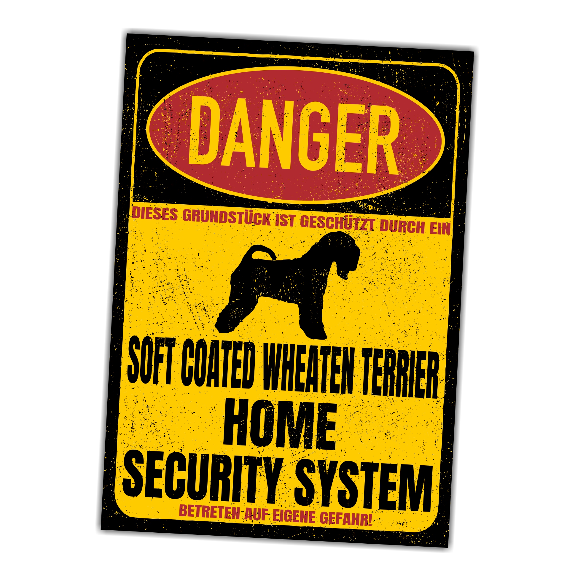 Soft Coated Wheaten Terrier Türschild Danger Security System Warnschild Hund Schilder Hundeschild