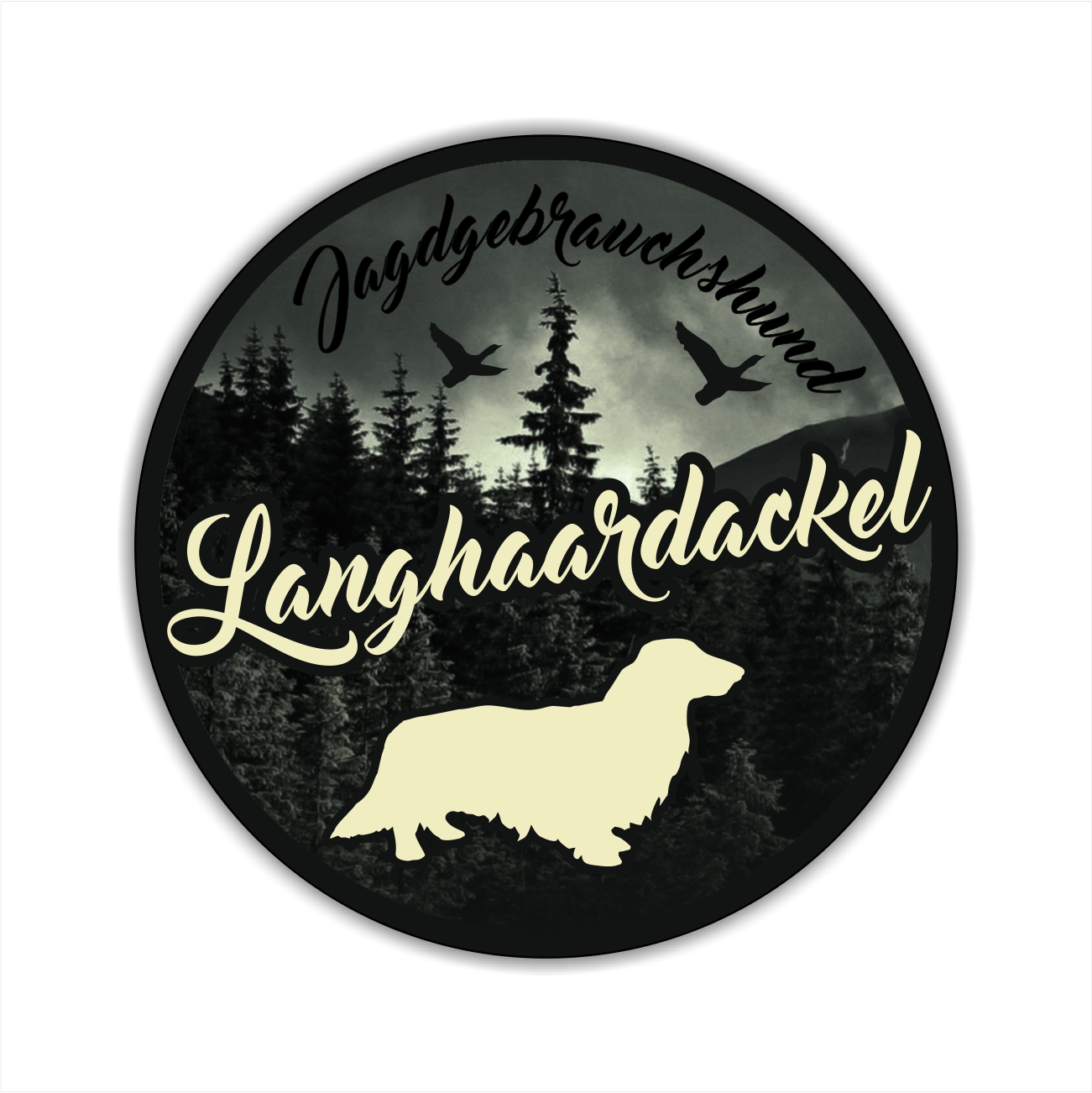 Langhaardackel Dackel Teckel Dachshund Langhaar  Jäger Jagdhund Aufkleber Digitaldruck Motiv