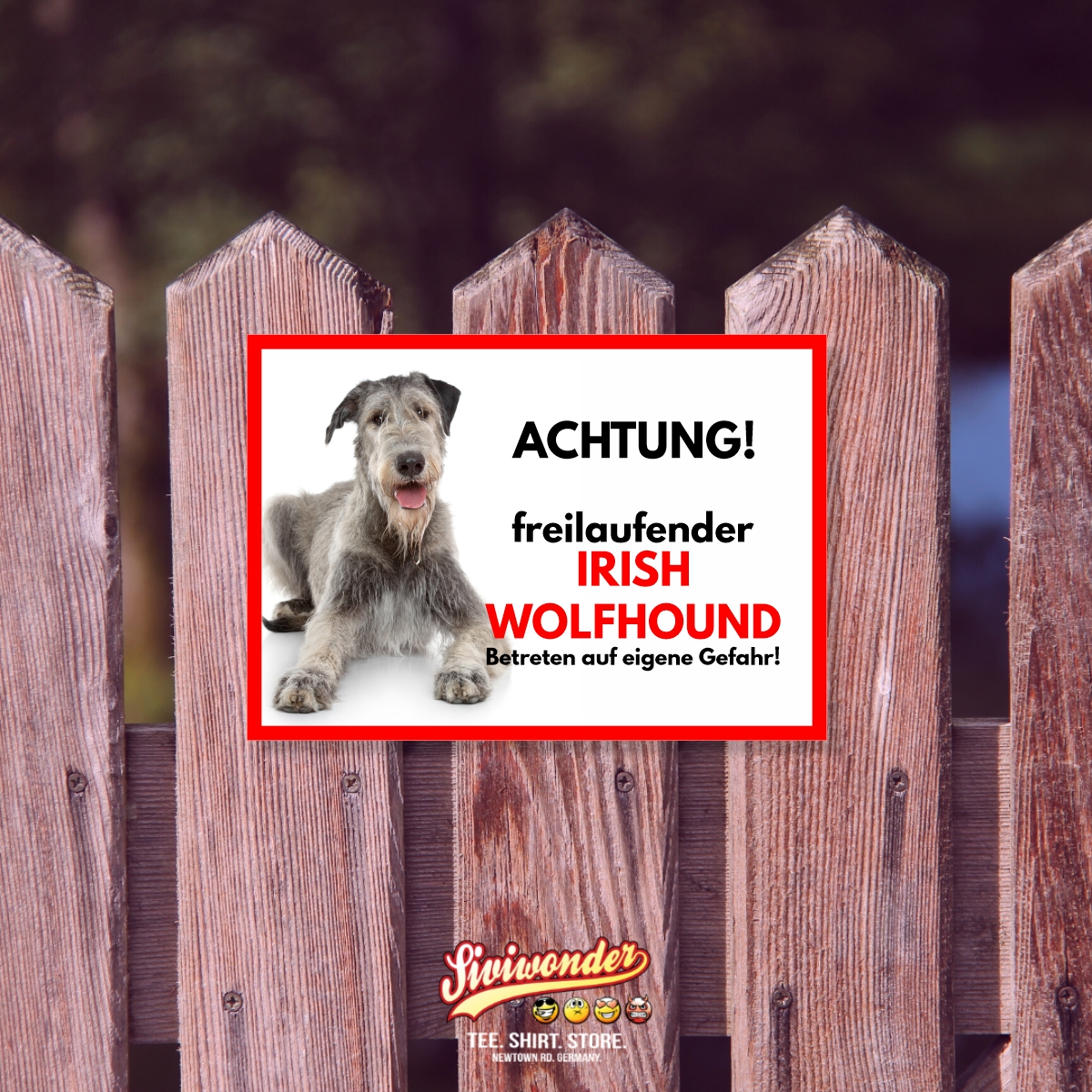 Irish Wolfhound Freilaufender Hund Dog Schild Spruch Türschild Hundeschild Warnschild