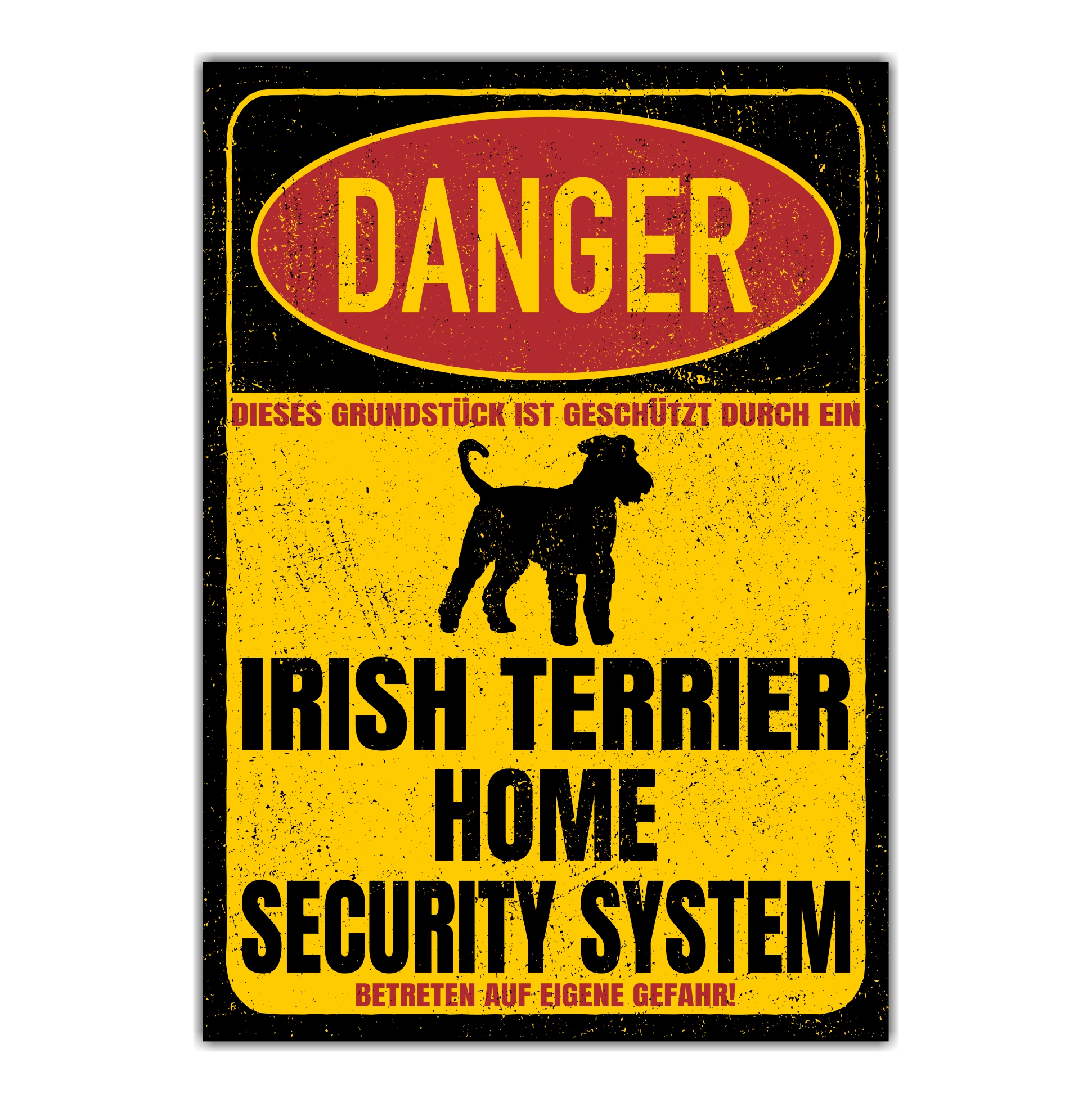Irish Terrier roter Teufel der rote Ire  Dog Türschild Danger Security System Warnschild Hund Schilder Hundeschild