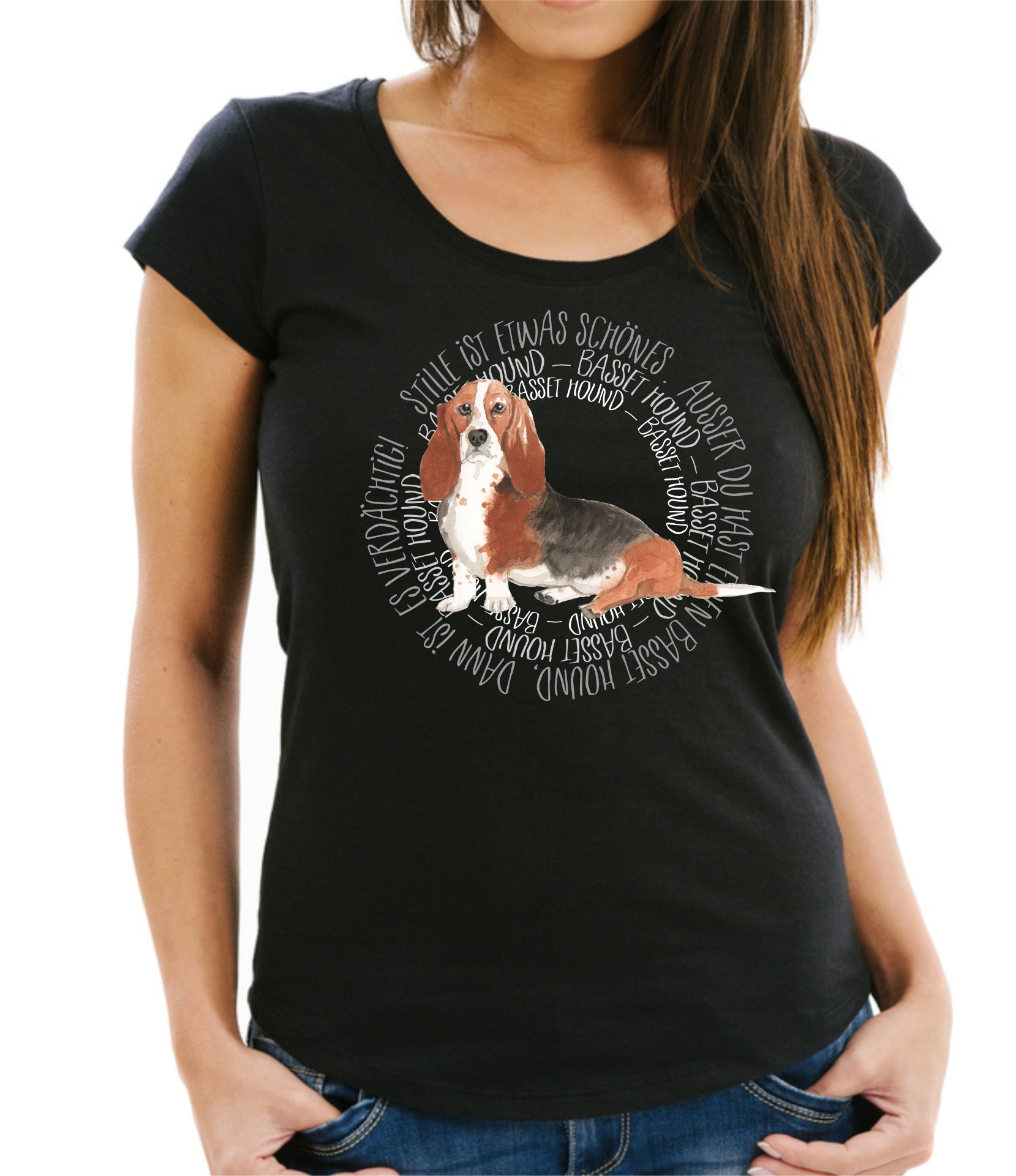 BASSET HOUND DAMEN T-SHIRT CIRCLE Watercolor by SIVIWONDER
