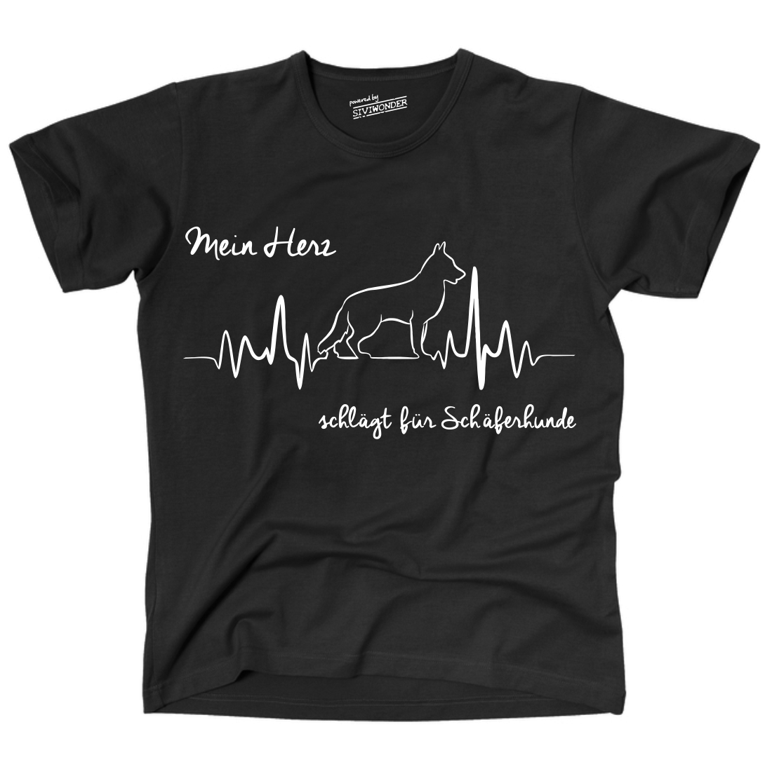 SCHÄFERHUND Deutscher Schäfi UNISEX T-SHIRT HEARTBEAT EKG Hund Hundemotiv Herz Herzschlag